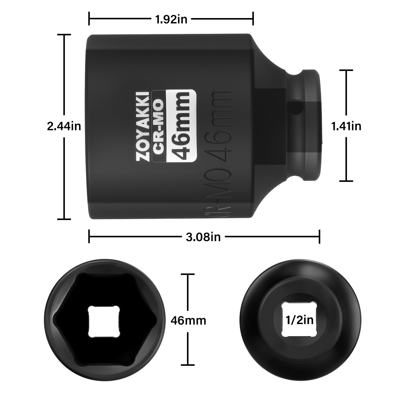 46mm Deep 6 Pt CR-MO Metric Impact Socket – 1/2″ Drive for Axle Nuts