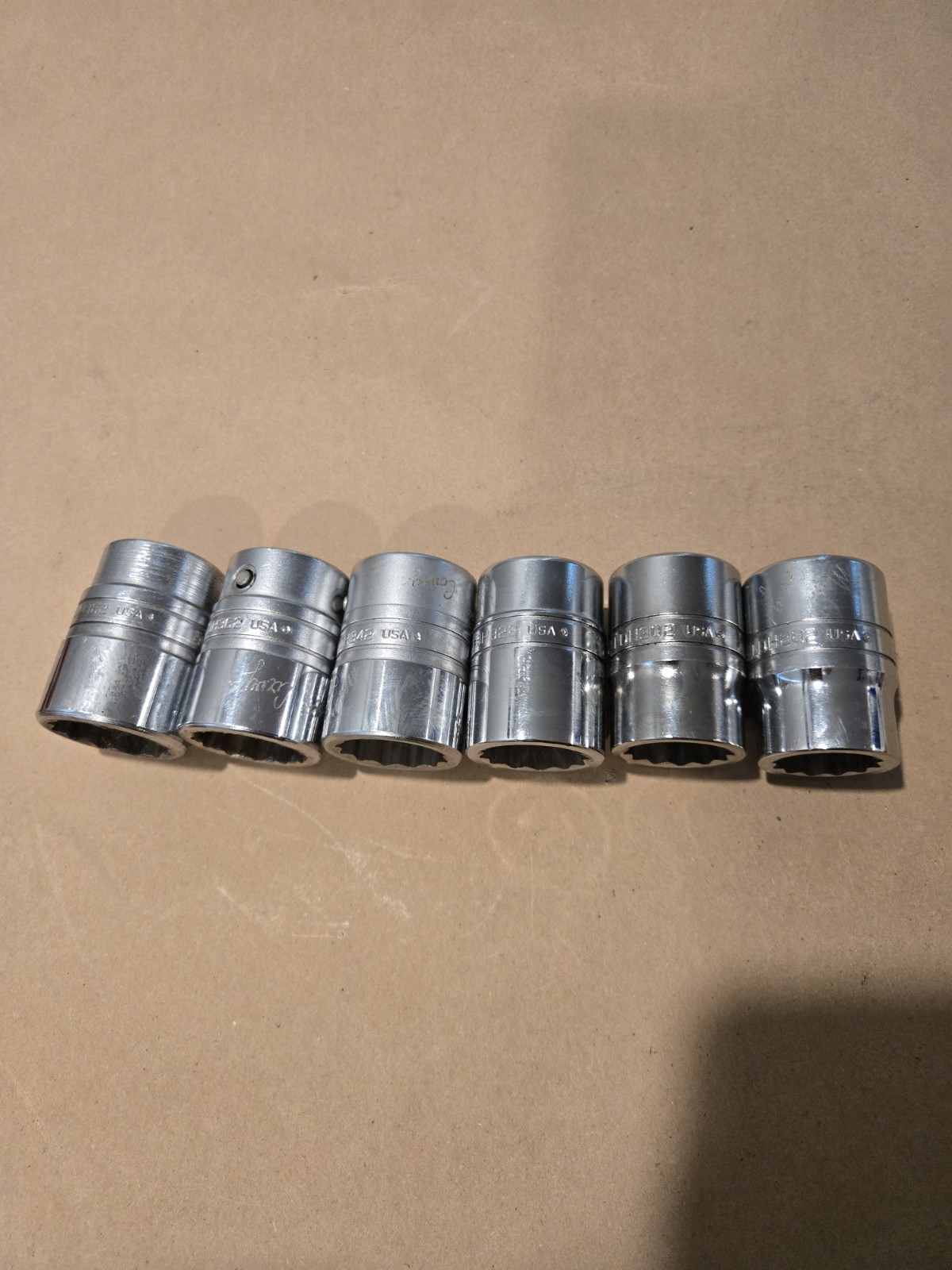 Snap On 3/4″ Drive 7/8″-1-3/16″ 12PT SAE Shallow Chrome Sockets USA Lot Of 6