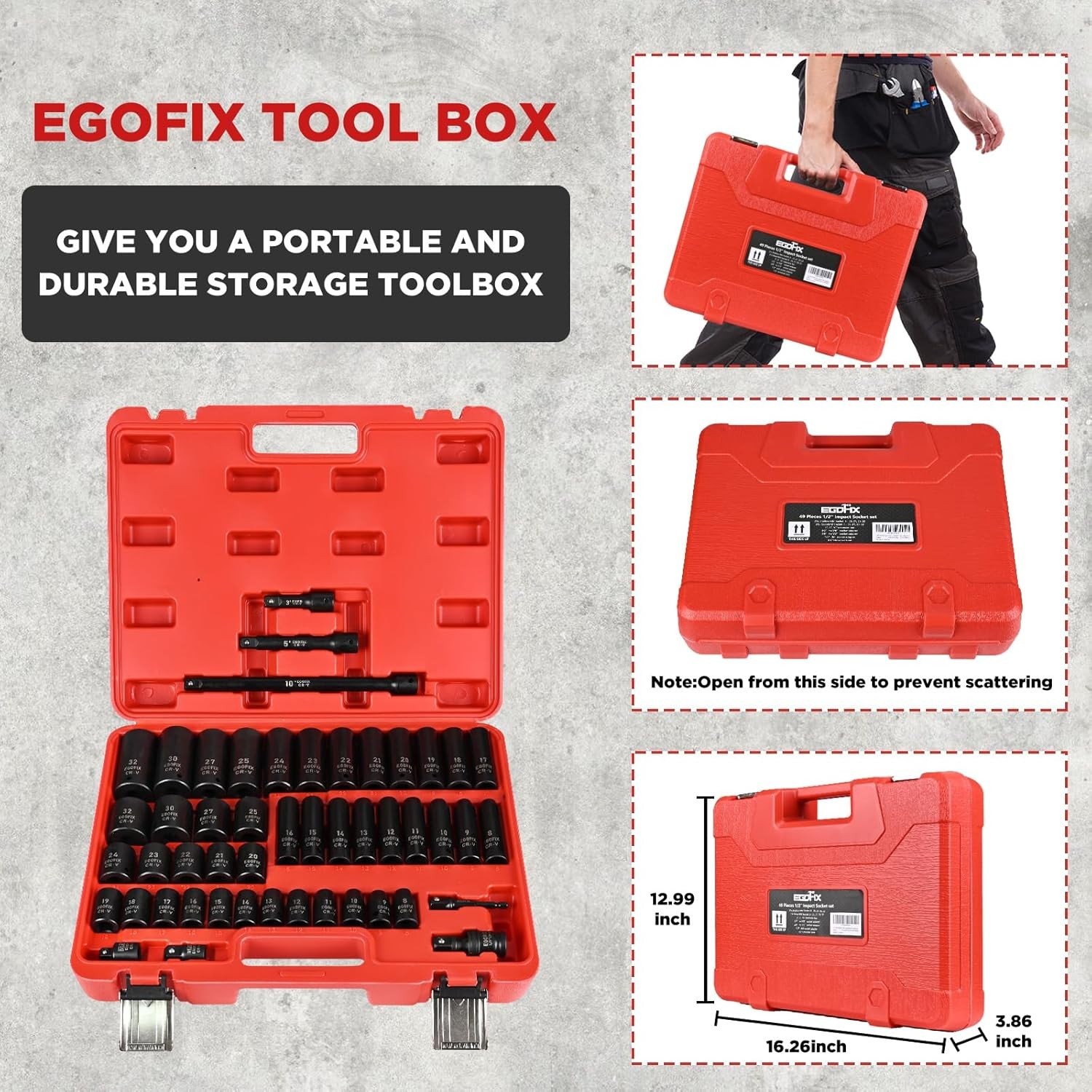 Versatile 49-Piece Metric Impact Socket Set with Universal Joint & Adapters