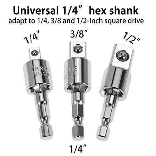 7PC Socket Adapter Set Universal Joint Swivel 1/4″ 3/8″ 1/2″ Reducer Converter