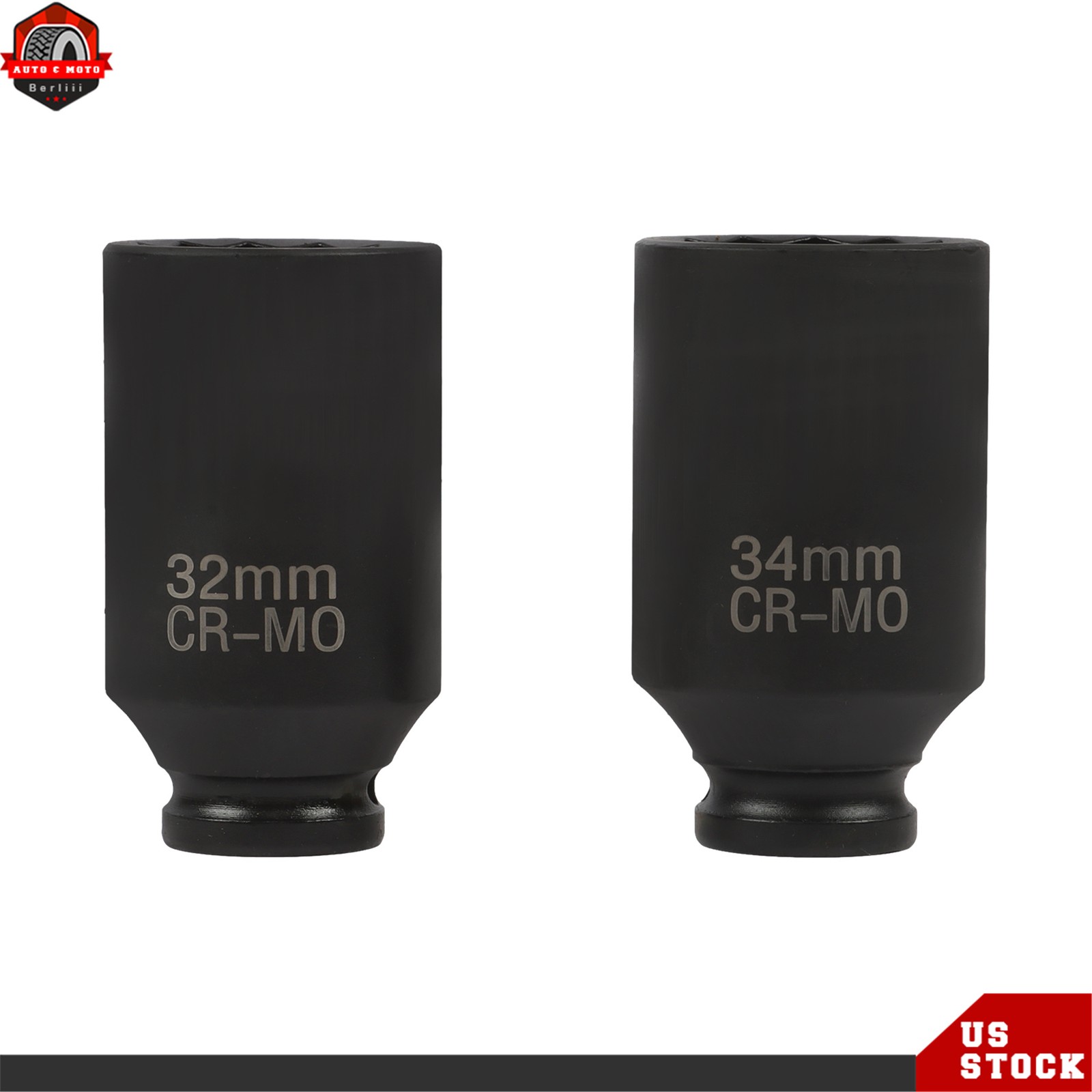 12 Point 1/2-Inch Drive Deep Spindle Axle Nut Impact Socket Set 29mm-39mm