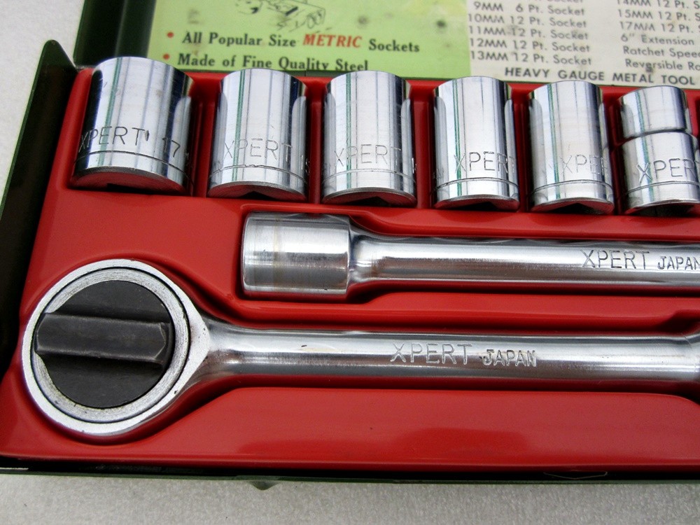 Vintage Indestro Xpert 3/8″ Drive 13pc Metric Socket Set 90504 Made in Japan