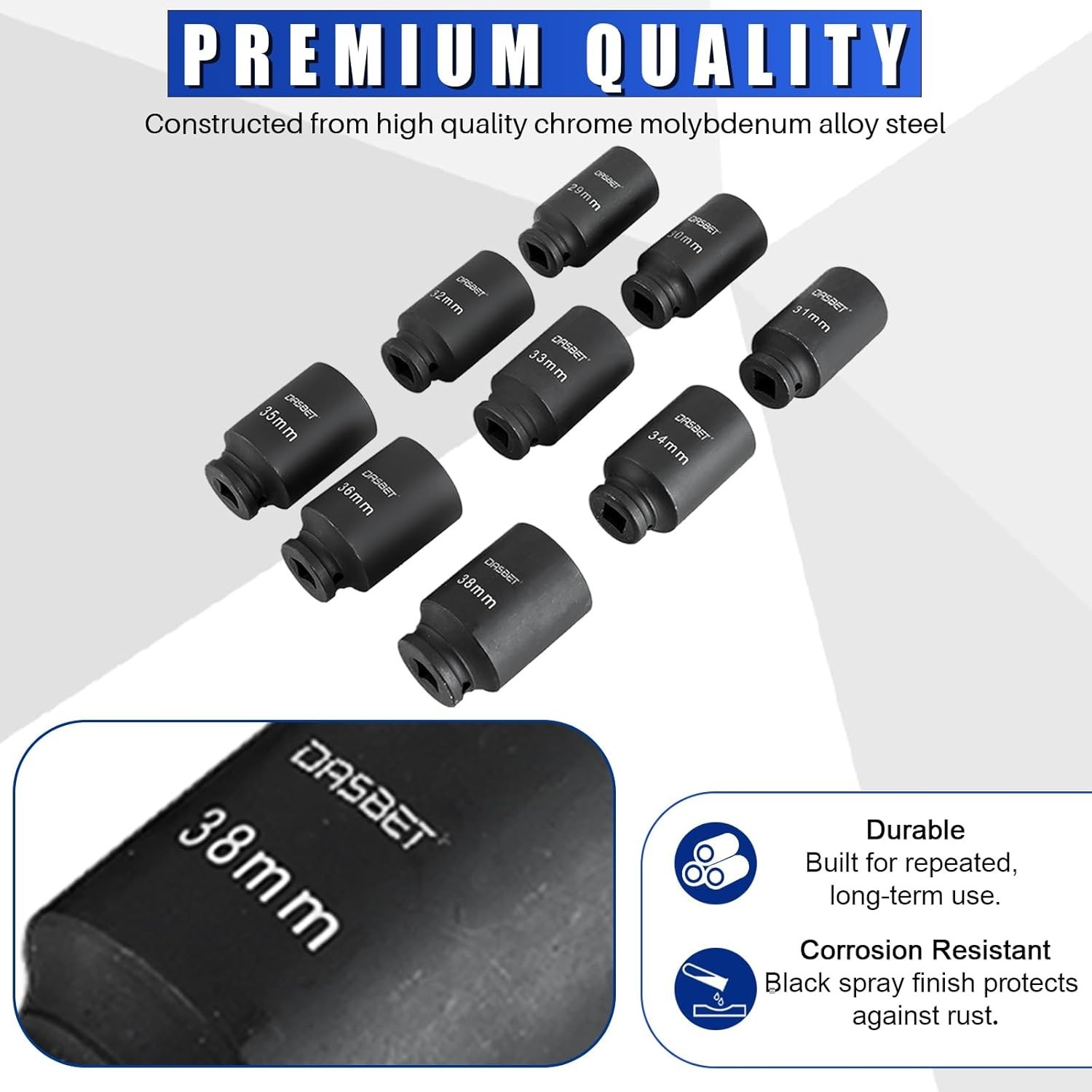 Deep Impact Socket Tool 9Pcs/Set 1/2″ Drive Metric Axle Hub Nut Socket 29-38mm