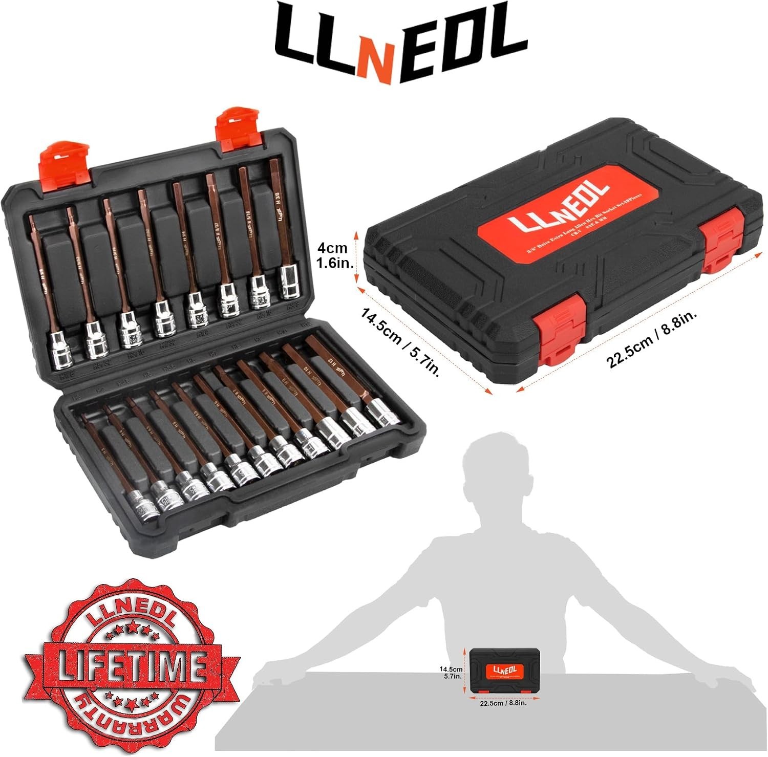Extra Long 3/8 Inch Drive Hex Bit Socket Set – 19 SAE & Metric Sizes Included