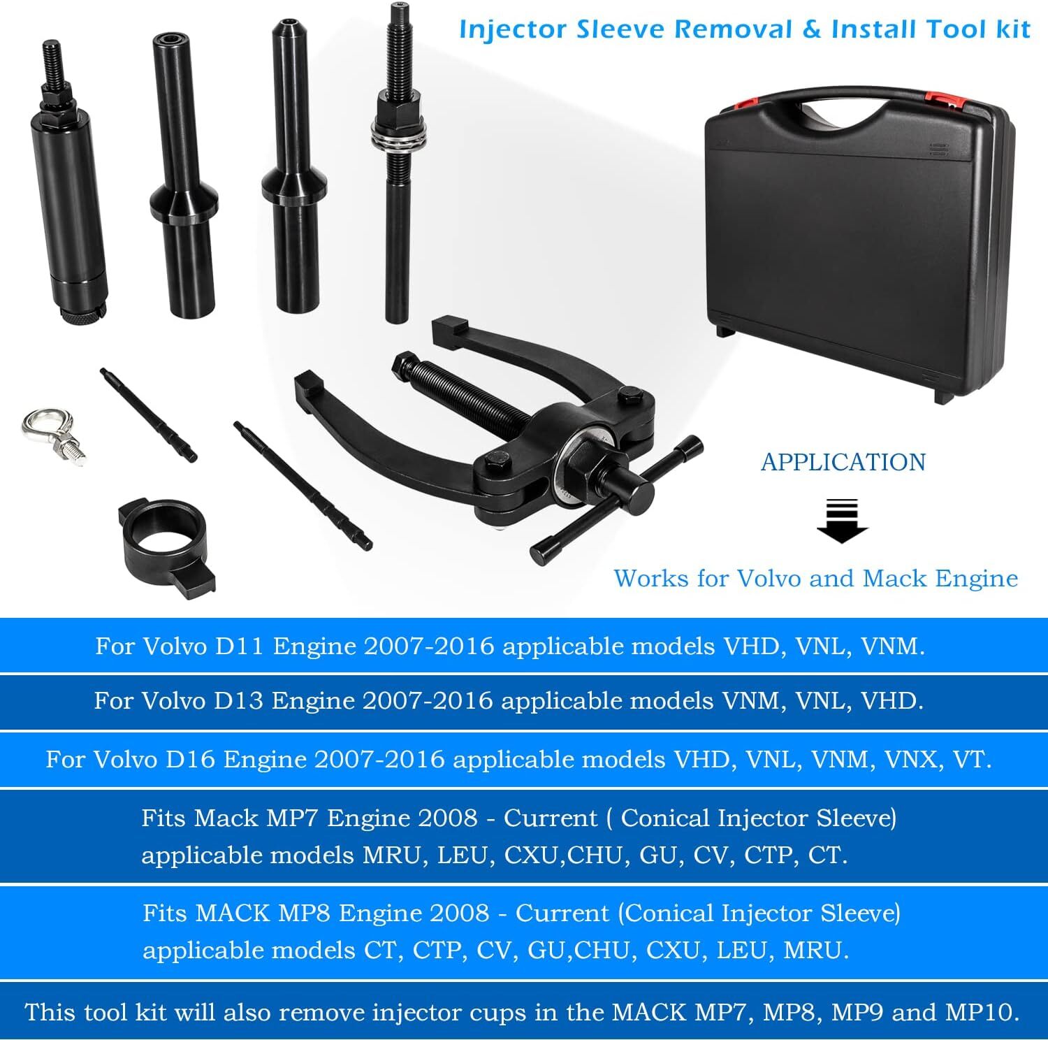 Injector Sleeve Remover Installer 88800387 For Volvo FM12 D11/13/16 Mack MP7 MP8