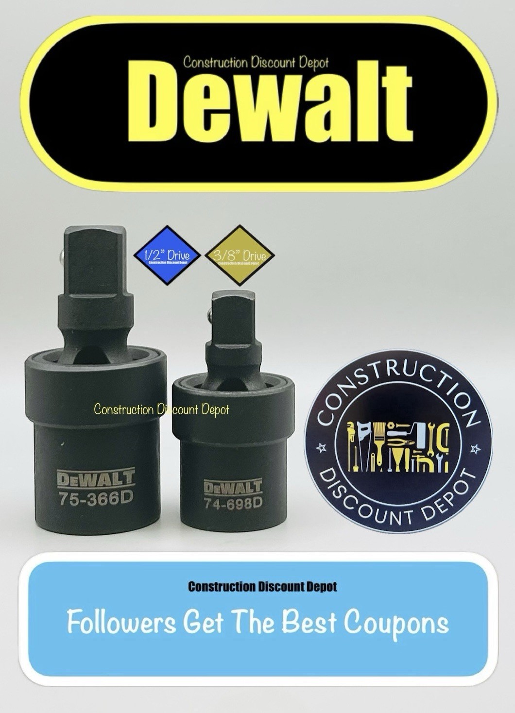 Dewalt OEM 1/2″ and 3/8″ Drive Impact rated Universal Joint 75-366D 74-698D