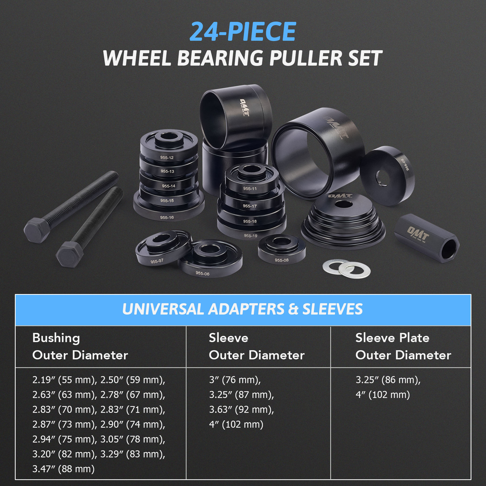 23Pcs Front Wheel Drive Bearing Removal Adapter Puller Pulley Set, OMT Tool Kit
