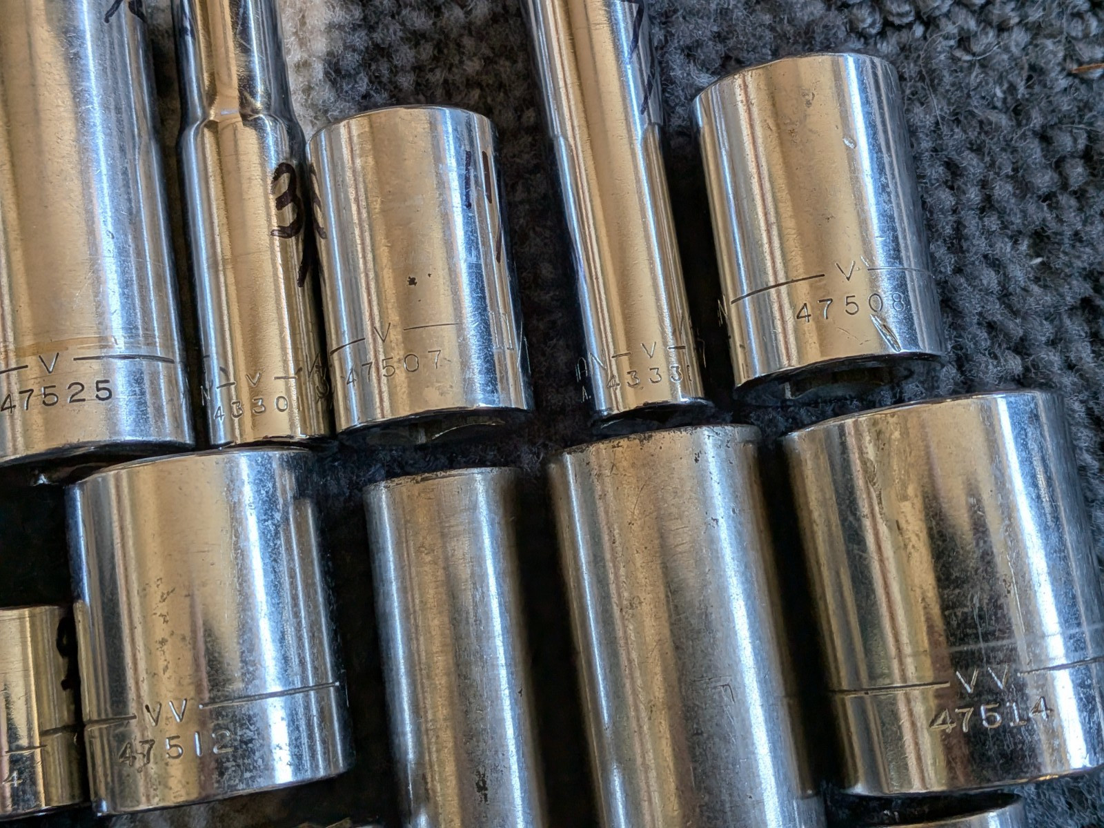 Vintage Craftsman Lot Of 19 SAE 3/8” 1/2″ Drive V-VV- sockets 6Pt 12pt