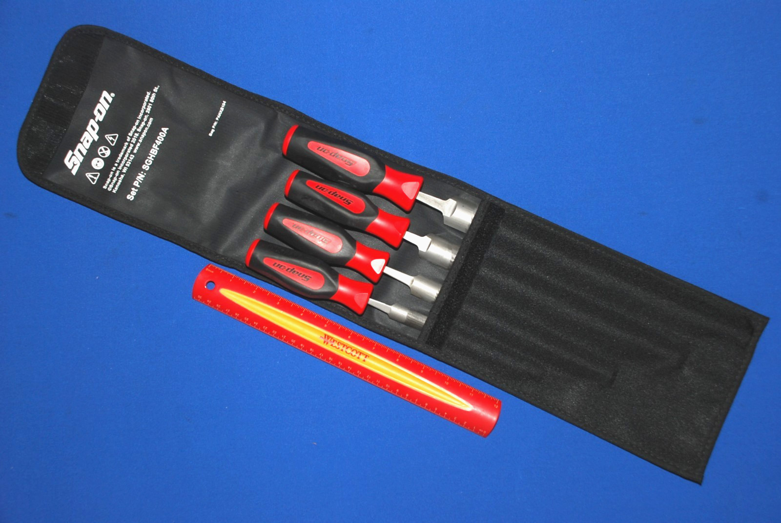 Snap-On Tools NEW SEALED 4 Pc Instinct Red Soft Grip Handle Half Round File Set
