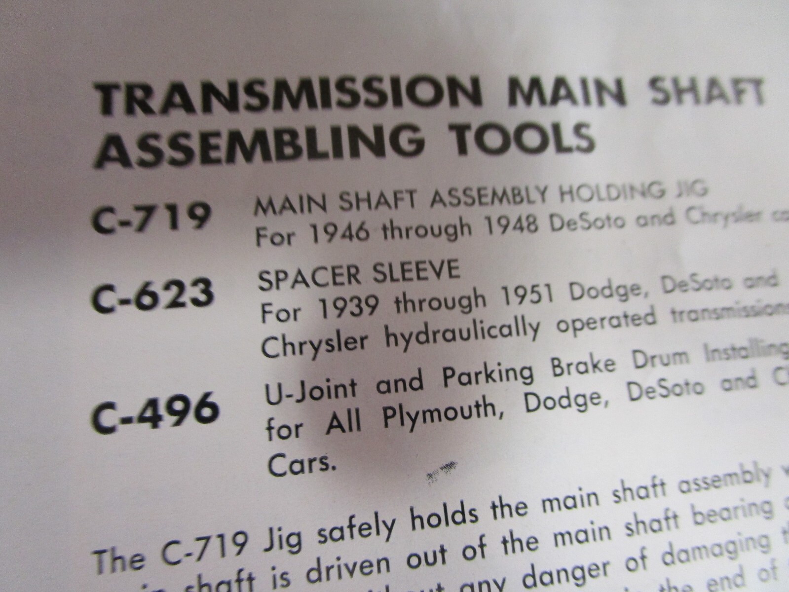 Miller C-623 Main Shaft Sleeve Tool 1939 40 41 42 46-1951 Dodge DeSoto Chrysler