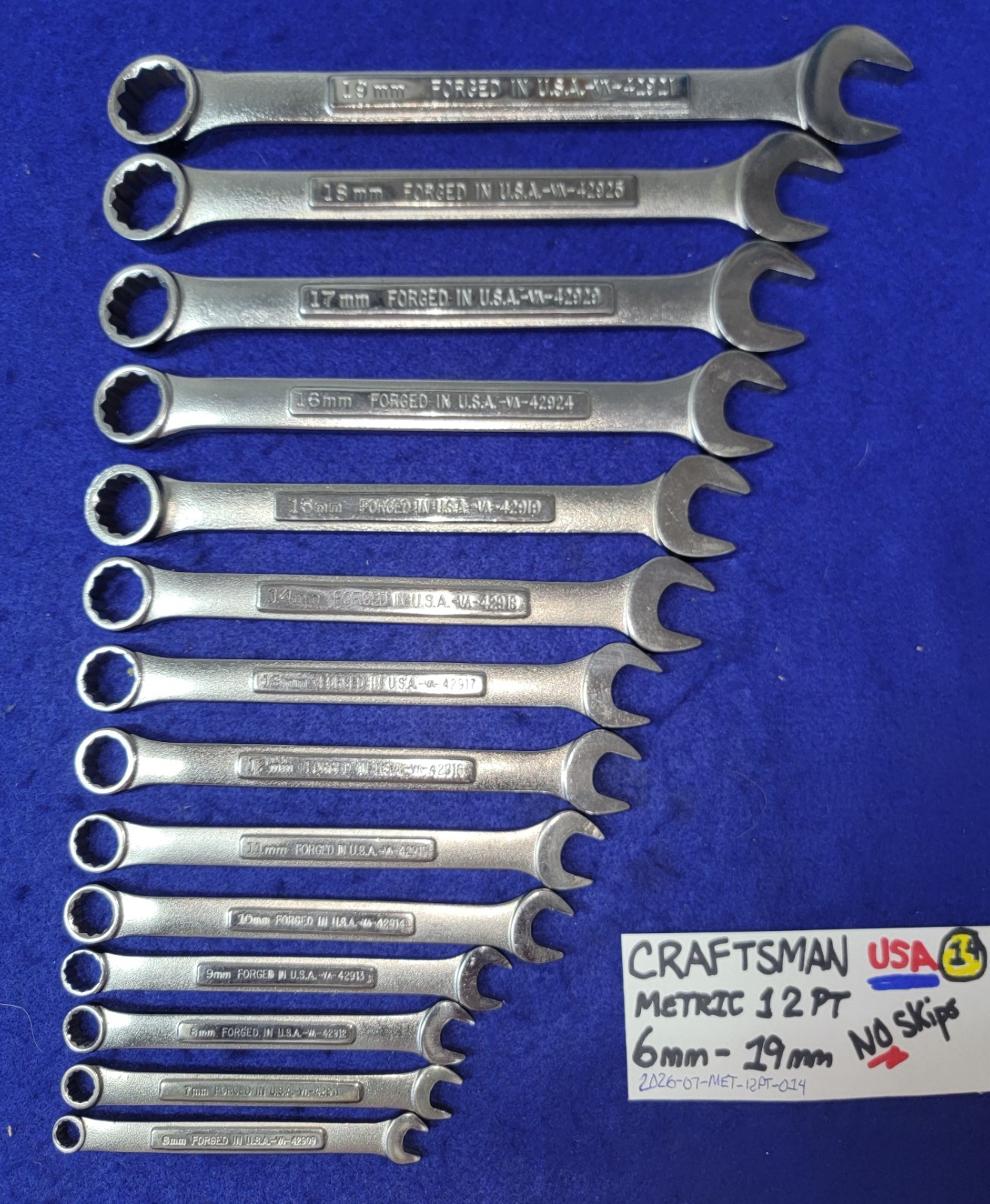 CRAFTSMAN 12pt METRIC Combination Wrench Set 6mm-19m NO Skips (14-pieces) USA