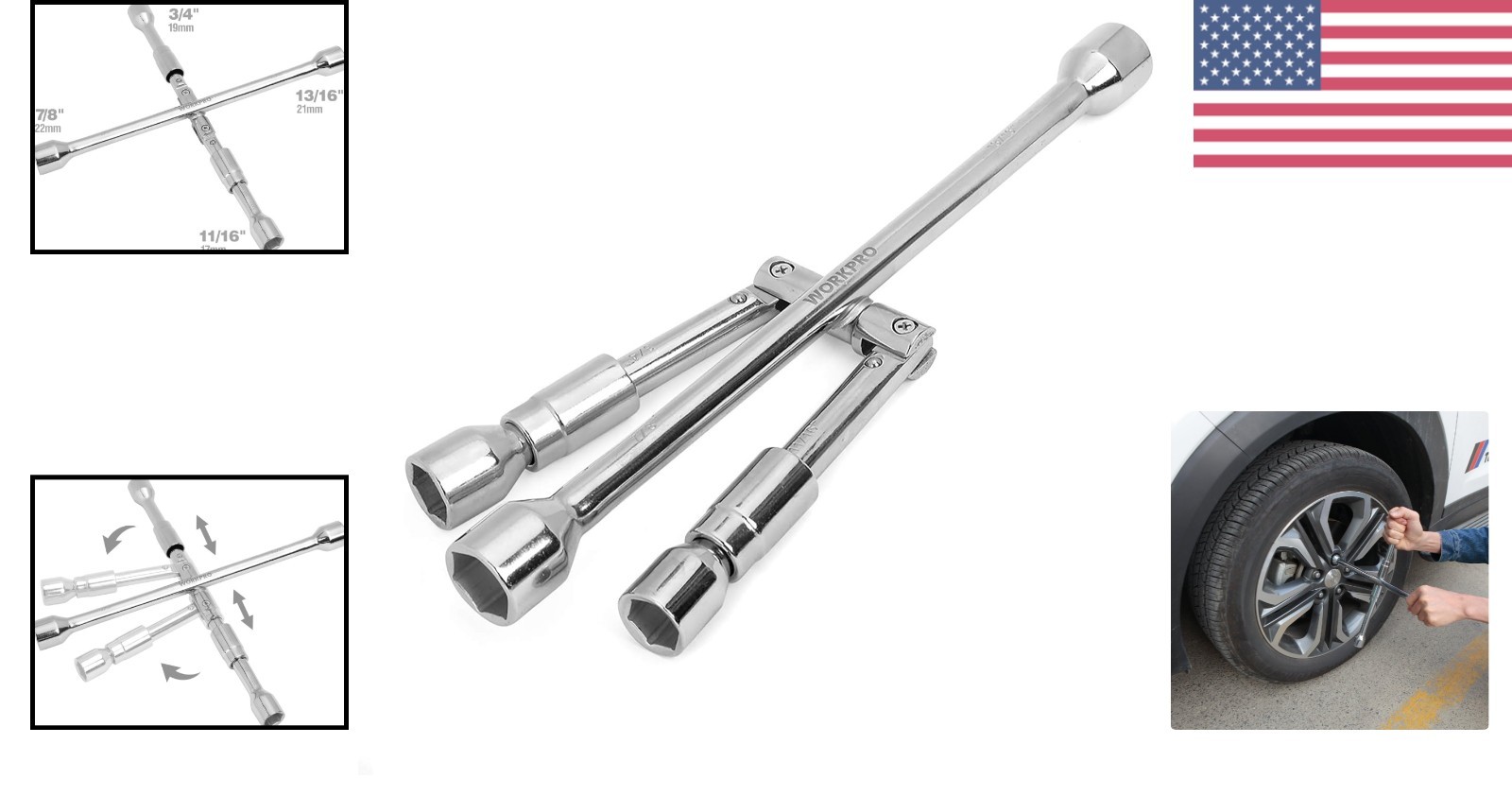 Compact 4-Way Cross Lug Wrench – 14-Inch Folding Design for Roadside Safety