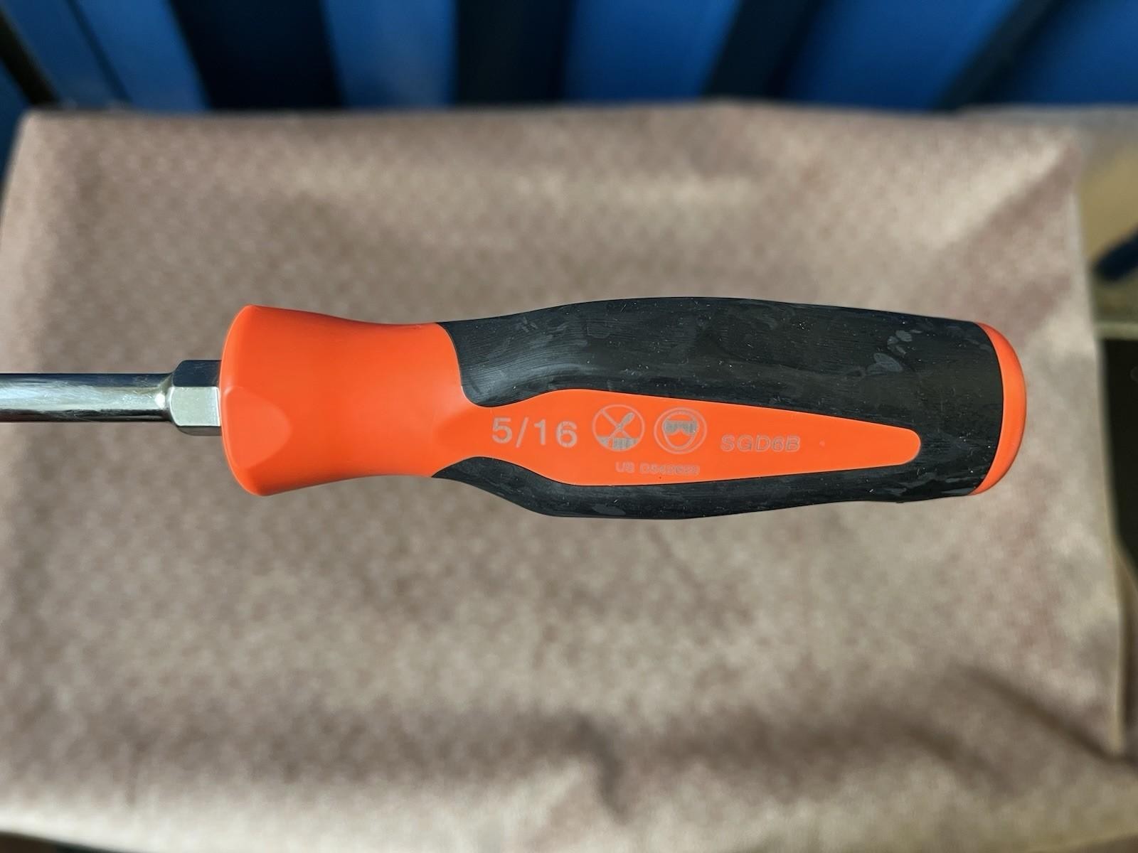 Snap On Flat Sided Screwdriver New Full Size 5/16” Bright Orange Soft Grip