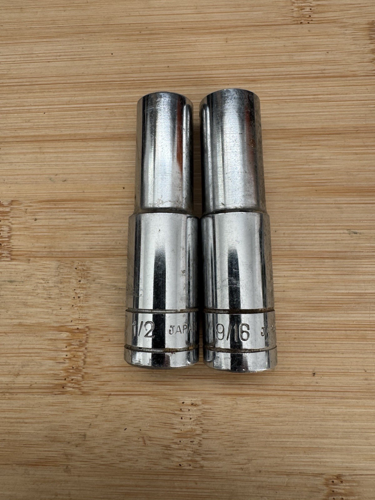 Vintage True craft 1/2, 9/16 Deep well 12pt 1/2 Drive Sockets