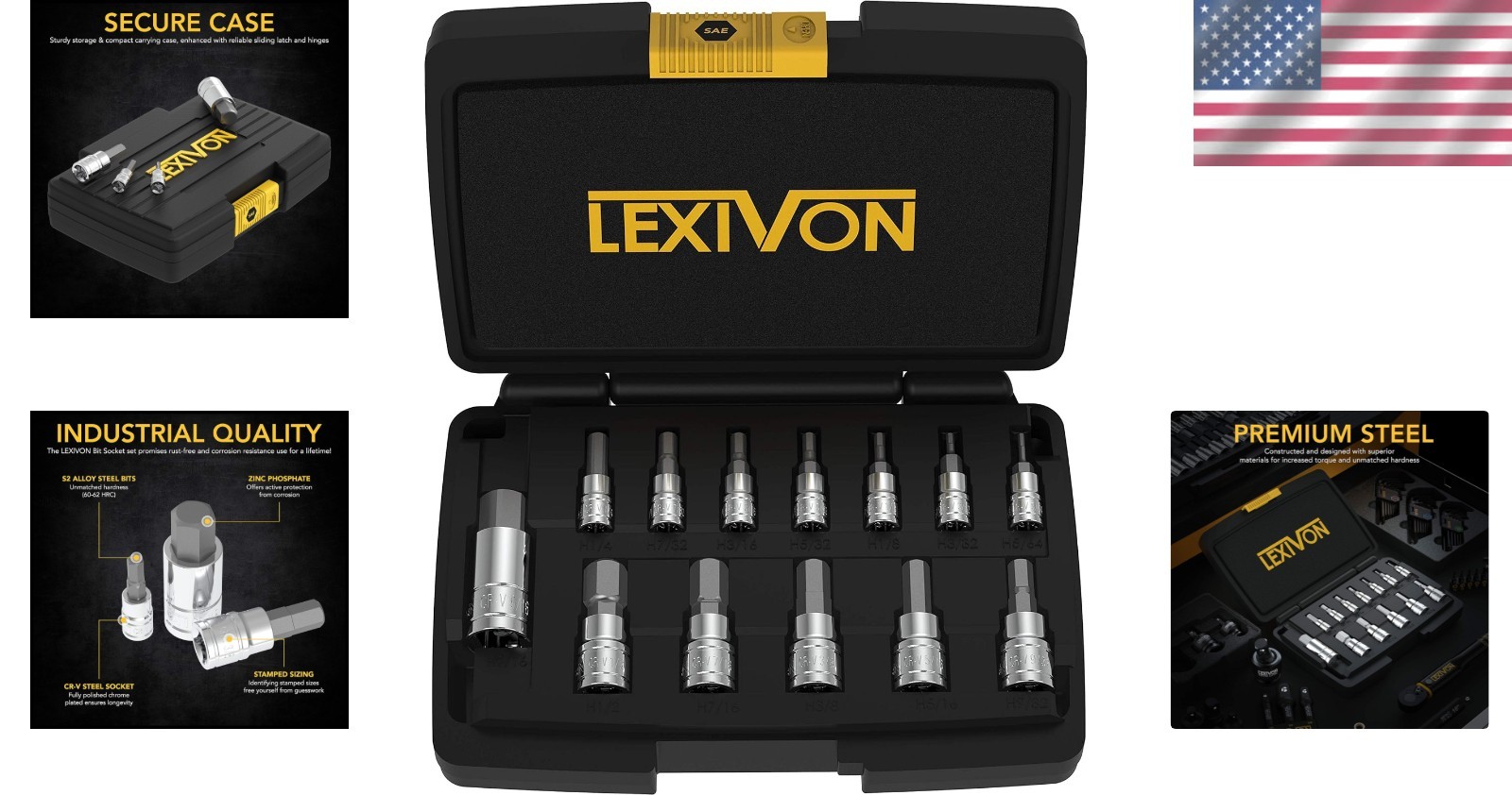 Precision 13-Piece HEX Bit Socket Set with Polished Finish & Lifetime