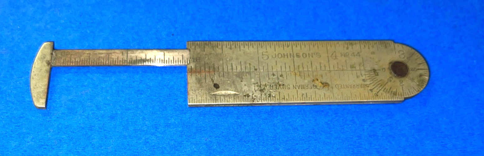 RARE JOHNSONS TOOLS 3-3/4 LONG No. 44 GERMAN SILVER CALIPER RULE 1-8-1907