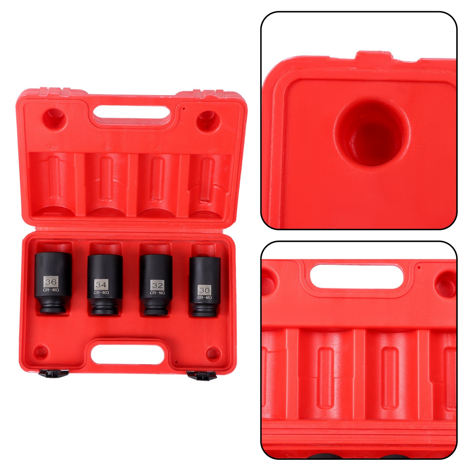 4pcs 1/2″ Drive Deep Spindle Axle Nut Socket Set 30mm 32mm 34mm 36mm 12pt w/ Box