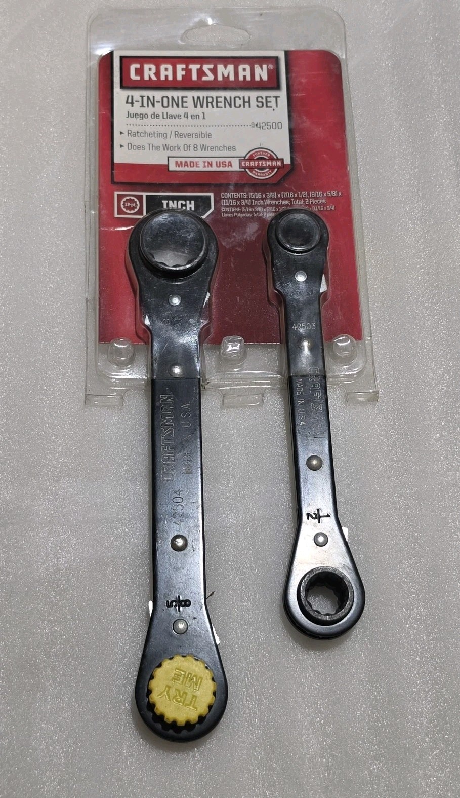 Craftsman USA 4 In One Wrench Set. #42501. 12 Pt, 2 Wrenches 8 SAE Sizes. NOS. B
