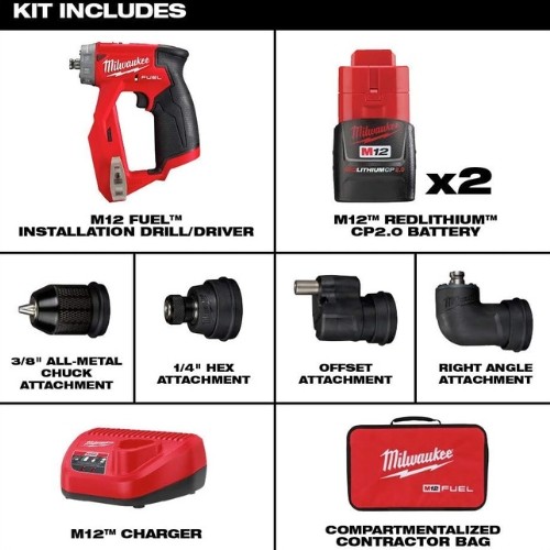 Milwaukee 2505-22 M12 Fuel Installation Drill/Driver Kit, 4-in-1 Multi-Head