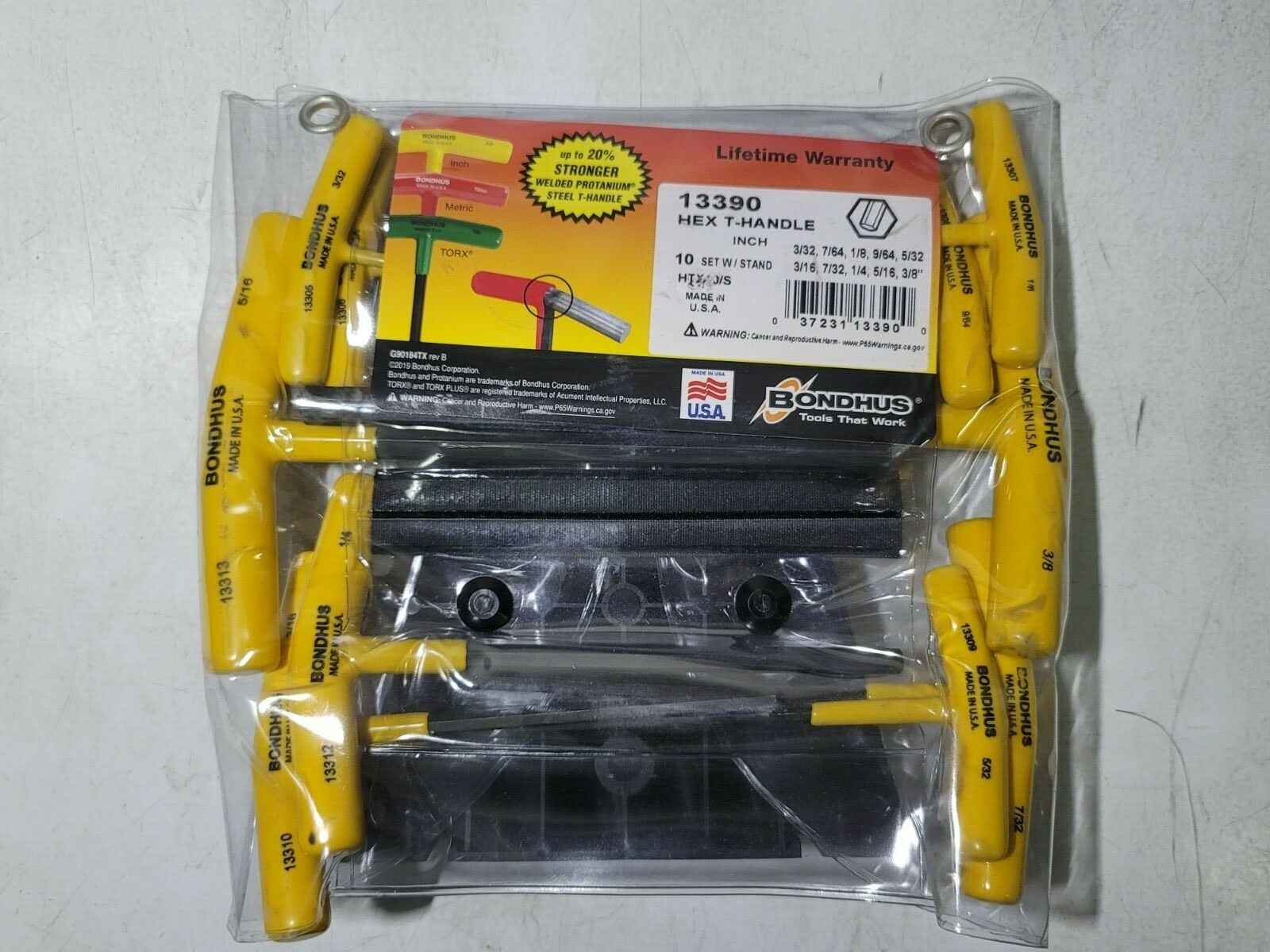 Bondhus ProGuard 8pc SAE T-Handle Hex Key Set w/ Stand USA, 3/32″ to 3/8″ #13390