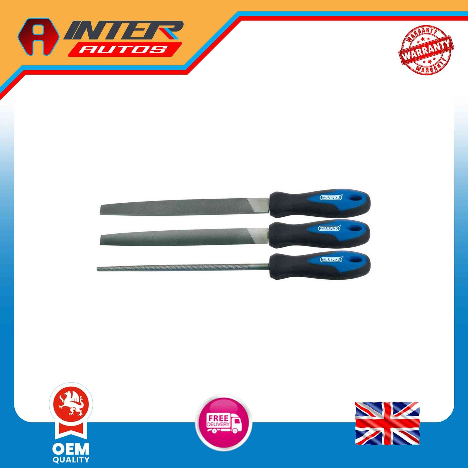 Draper Soft Grip Engineers File Set, 200mm (3 Piece) 44963