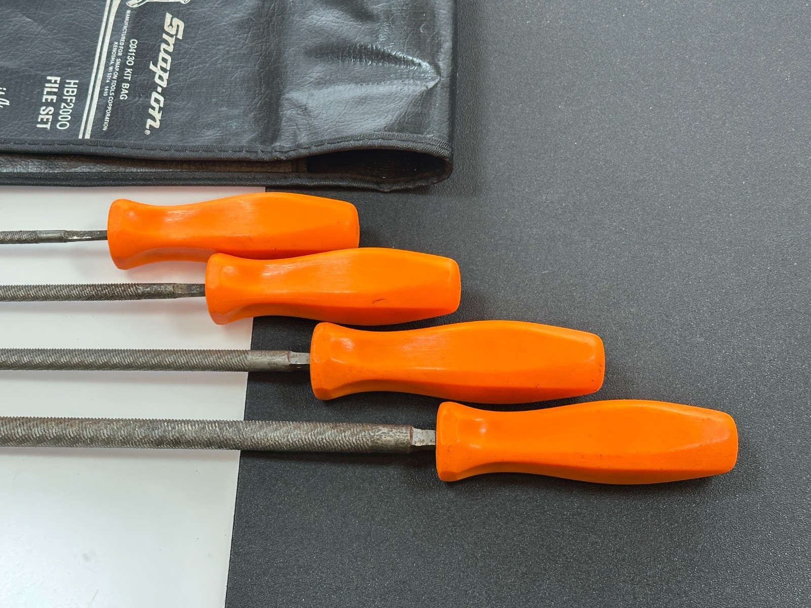 🇺🇸 Snap-on Tools USA HBF200O RARE ORANGE Round File Set w/ Kit Bag C0413O
