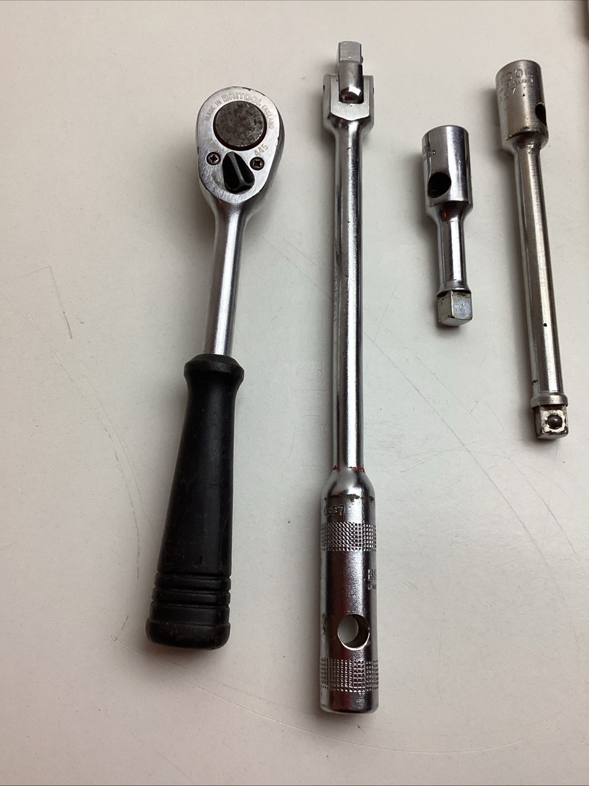 6 Pc BRITOOL 3/8”Drive Assortment. 4 Extensions. Ratchet. T Bar. Breaker Bar