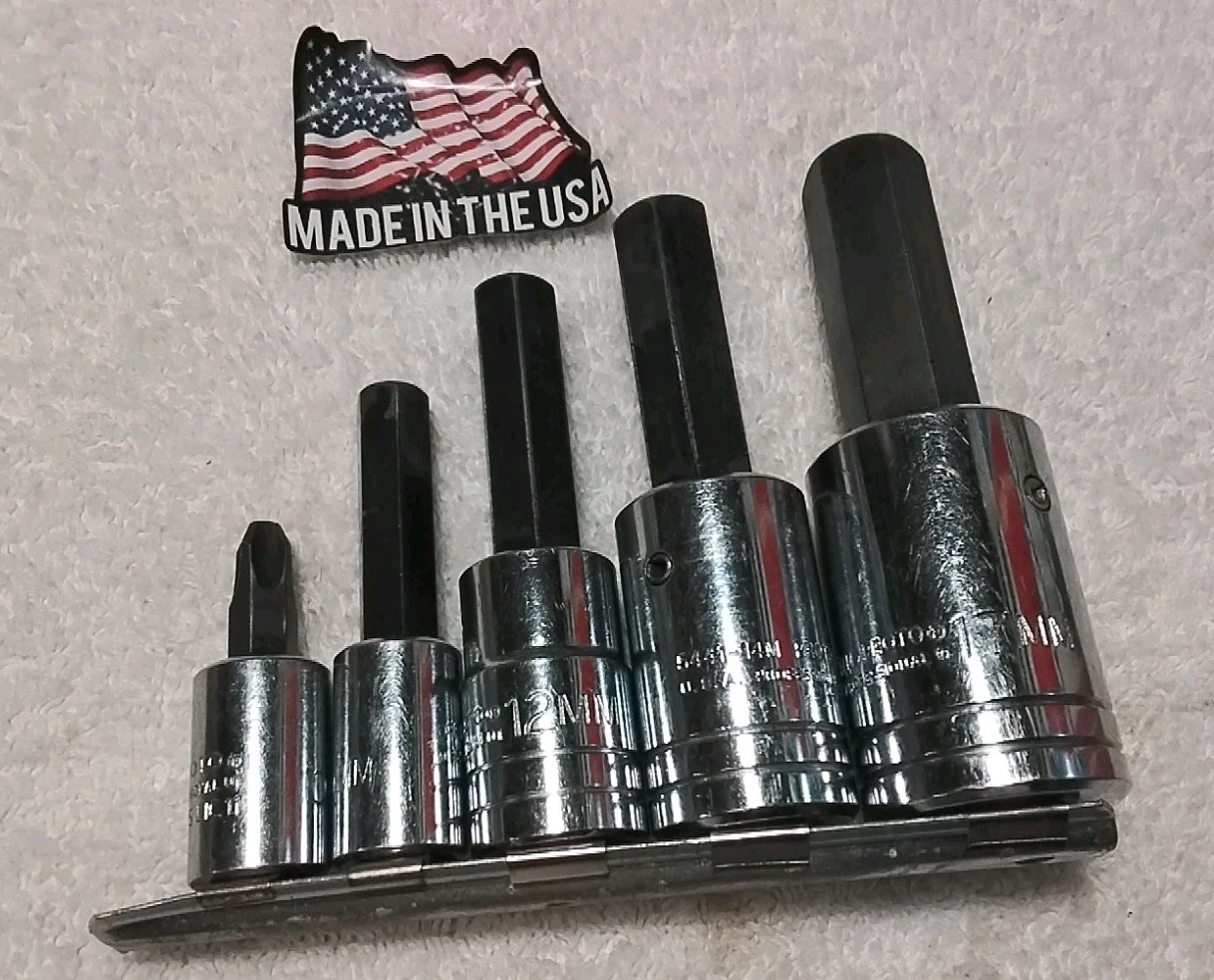 5PC PROTO 1/2″&3/8″ DRIVE 17MM-14MM-12MM-10MM& #4 PHILLIPS HEX SOCKET SET…