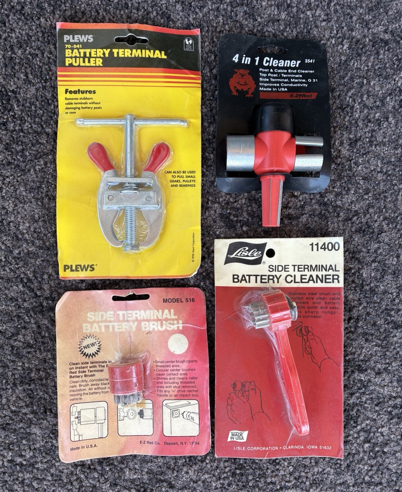 Lot of 4 battery terminal cleaner puller tools Lisle Plews EZ Red New Old Stock