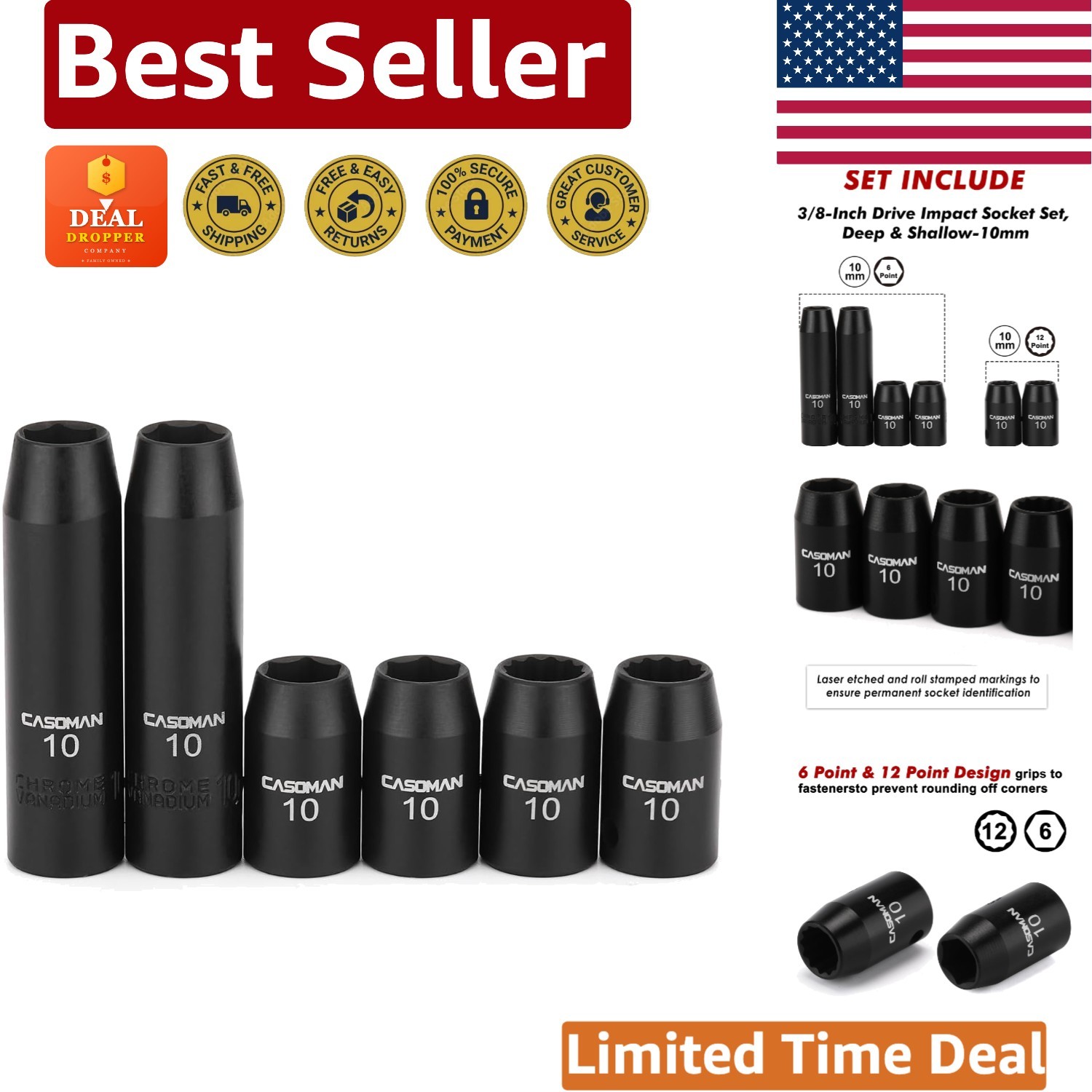 6-Piece Impact Socket Set with High-Visibility Markings for Fast Size Selection