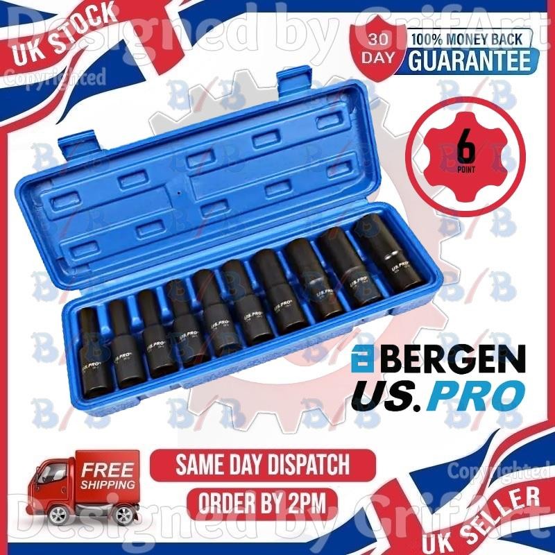 US PRO 10PC DEEP IMPACT SOCKET SET 1/2″ DRIVE 6PT METRIC CR-V LONG REACH WRENCH