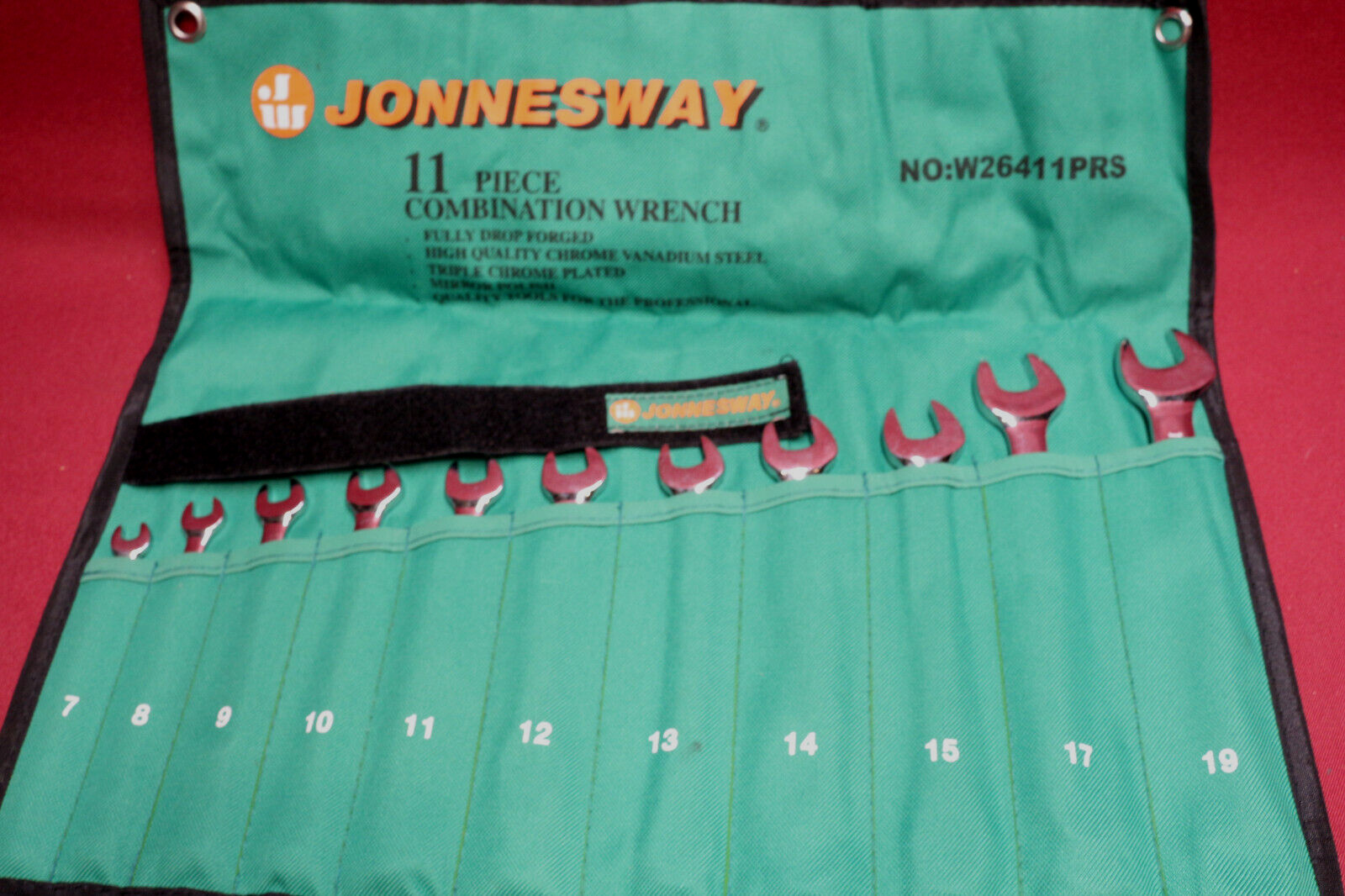 Jonnesway No. W26411PRS 11 Piece Combination Wrench Set Metric 7 to 19 mm
