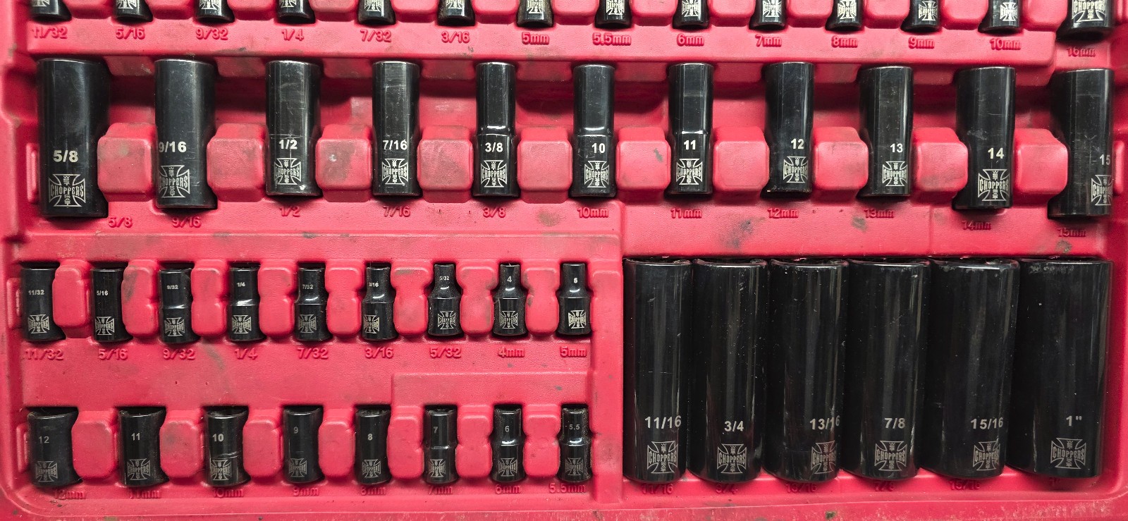 Mac Tools Jesse James 1/4″ 3/8″ 1/2″ Drive 89 Piece Socket Set Metric SAE