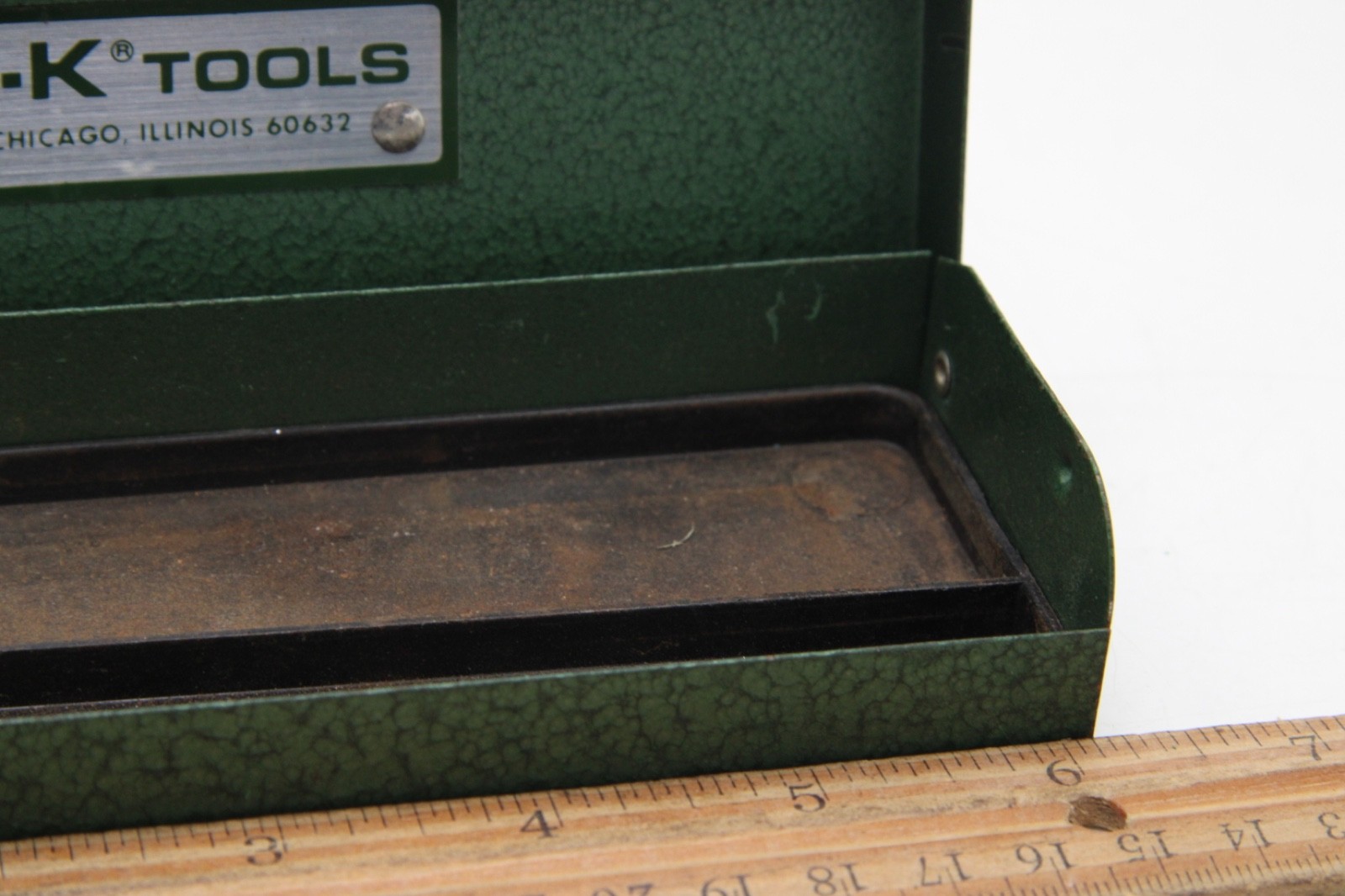 SK Tools 6-1/2″ x 2-1/4″ Green Metal Socket Set Tool Box w/Tray USA NO TOOLS