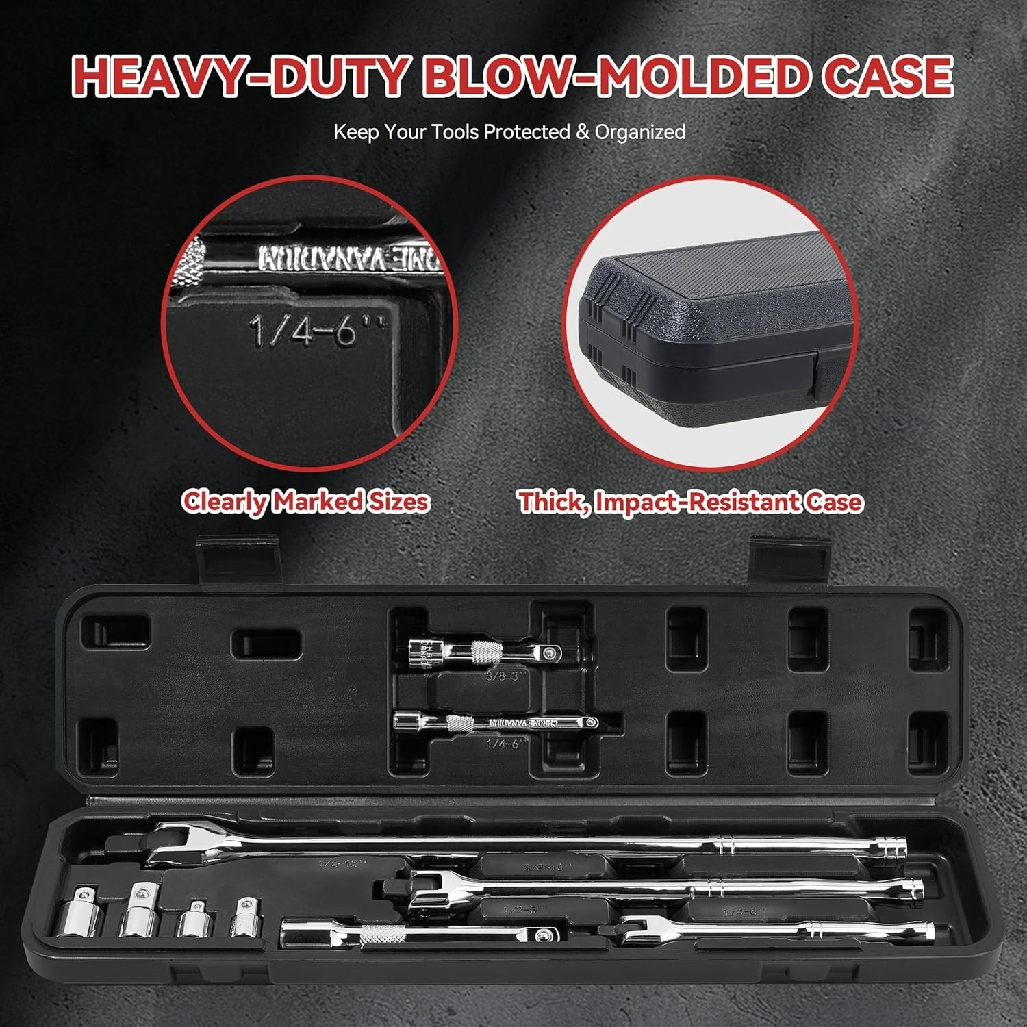 Breaker Bar Set 10 Pieces 3/8 In 1/2 In 1/4 In Drive Rotatable Head