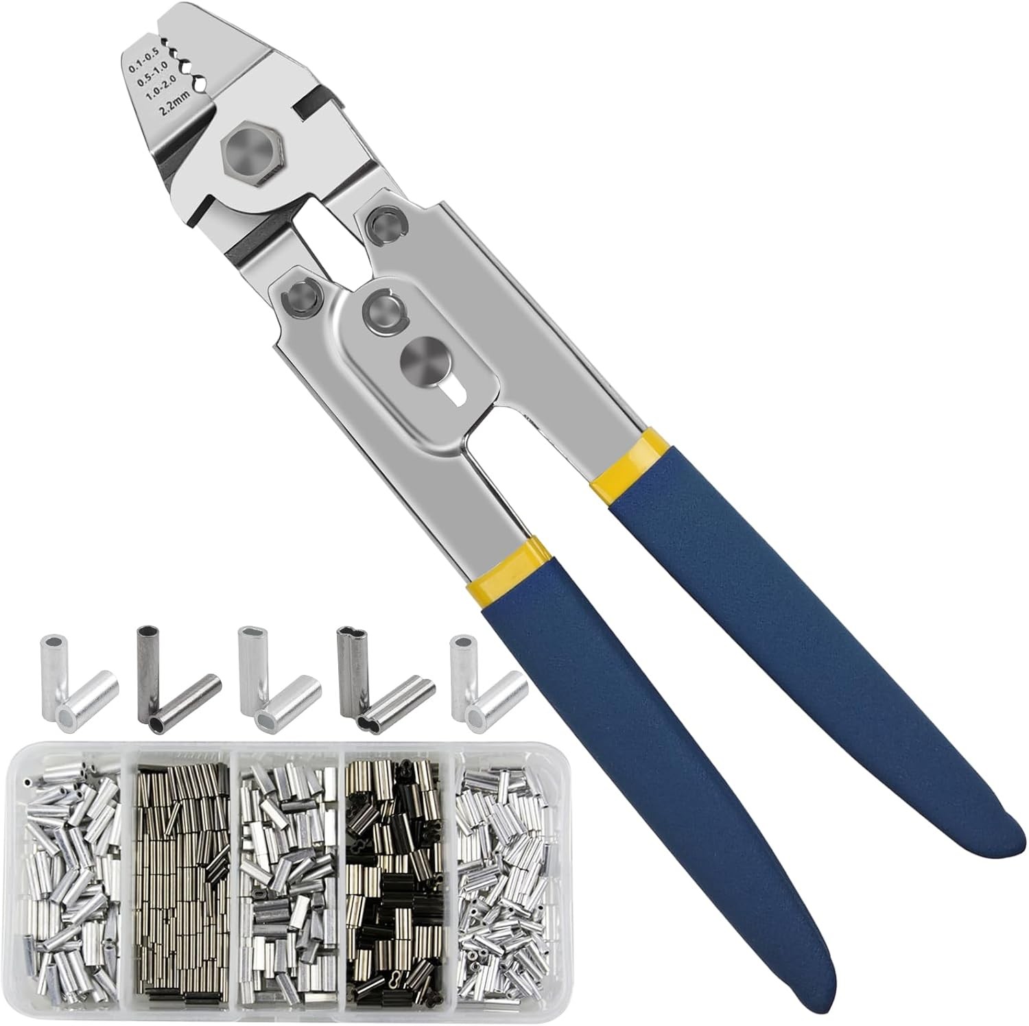 Fishing Crimping Tool Kit, Pliers Wire Rope Silver Blue