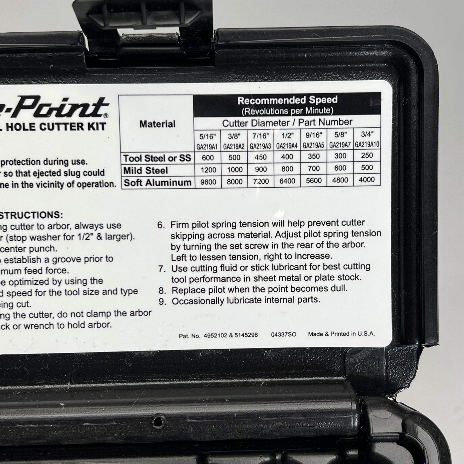 BLUE POINT Snap on Sheet Metal Hole Cutter Kit Design Prevents Clogging GA219B