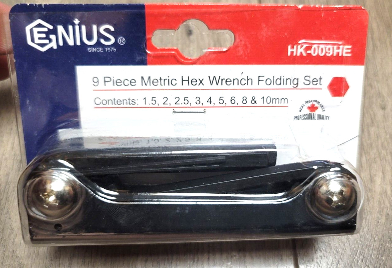 Genius Tools PRO Heavy Duty 9pc Metric Folding Hex Key Wrench Set #HK-009HE