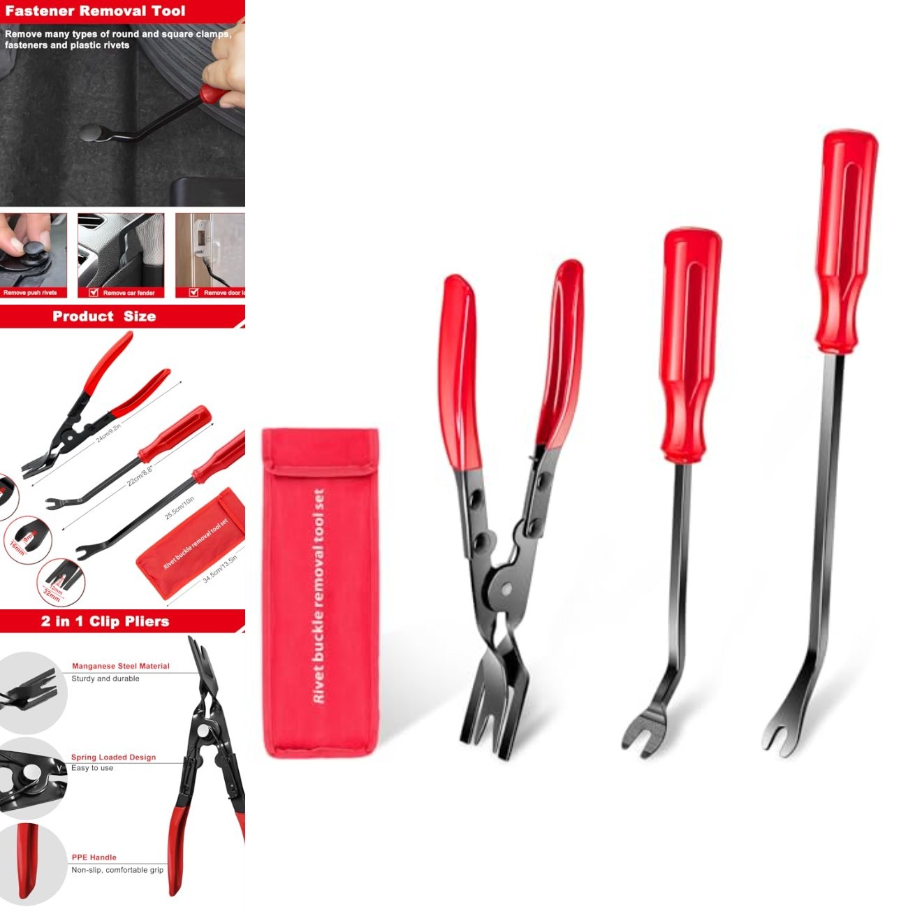 3 Pcs Clip Remover Tool Set Auto Trim Removal Pliers Pry Kit Car Door Panel