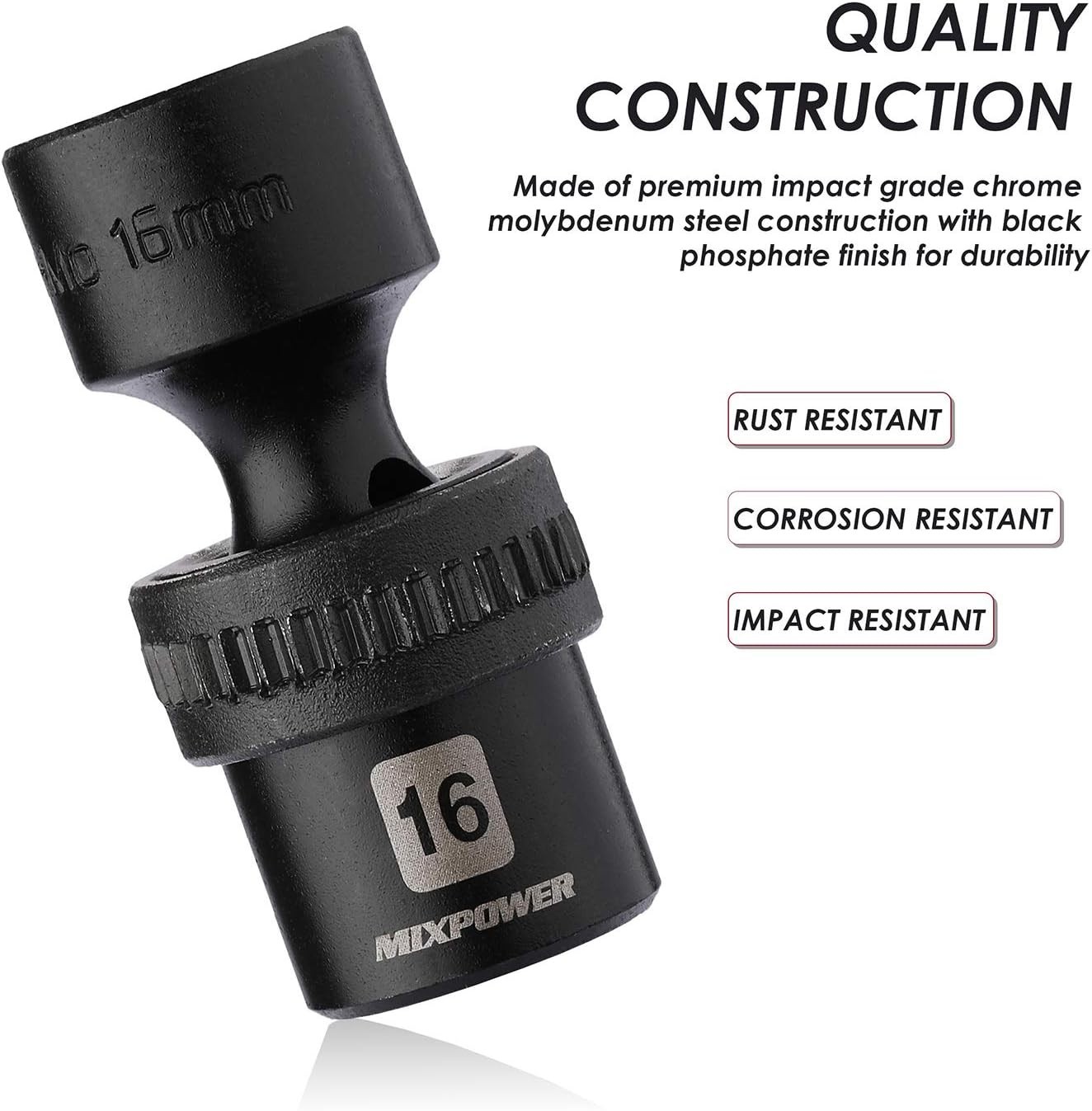 Universal 3/8″ Drive Shallow Impact Socket Set – 10 Pieces with Wobble Design