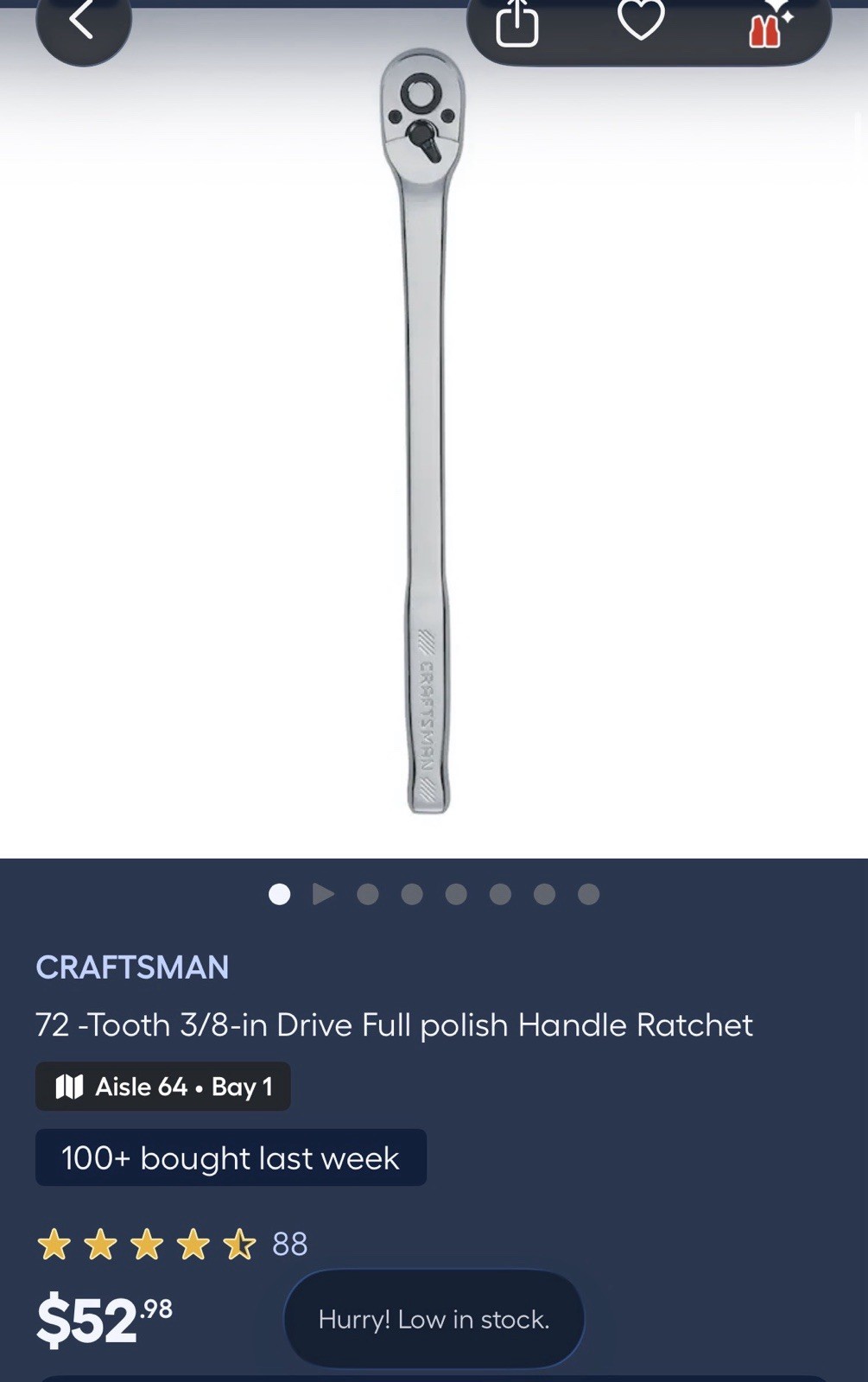 72 -Tooth 3/8-in Drive Full polish Handle Long Ratchet