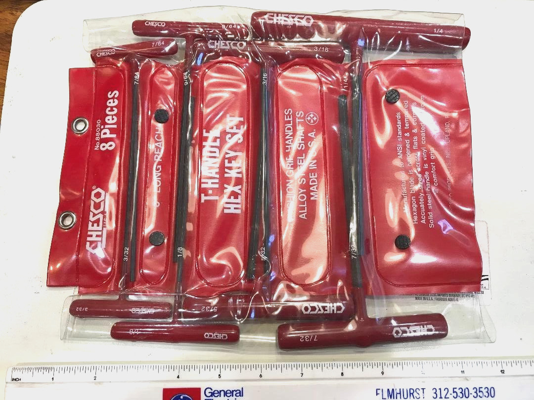 Chesco T-Handle Hex Key Wrench 8 pc. Set, Made in the U.S.A.