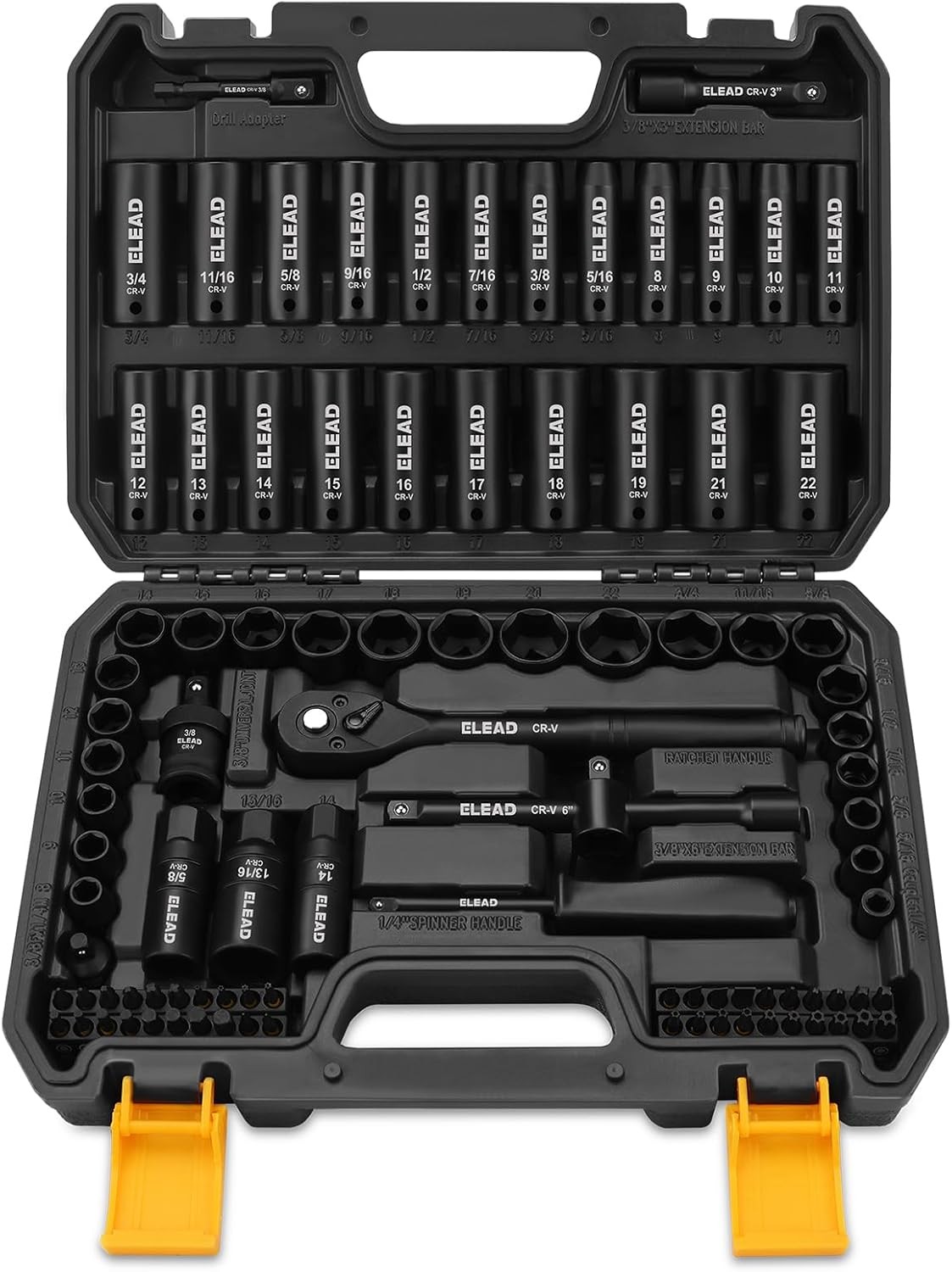 96Pcs Impact Socket Set 3/8 In Drive SAE Metric Chrome Vanadium Steel automotive