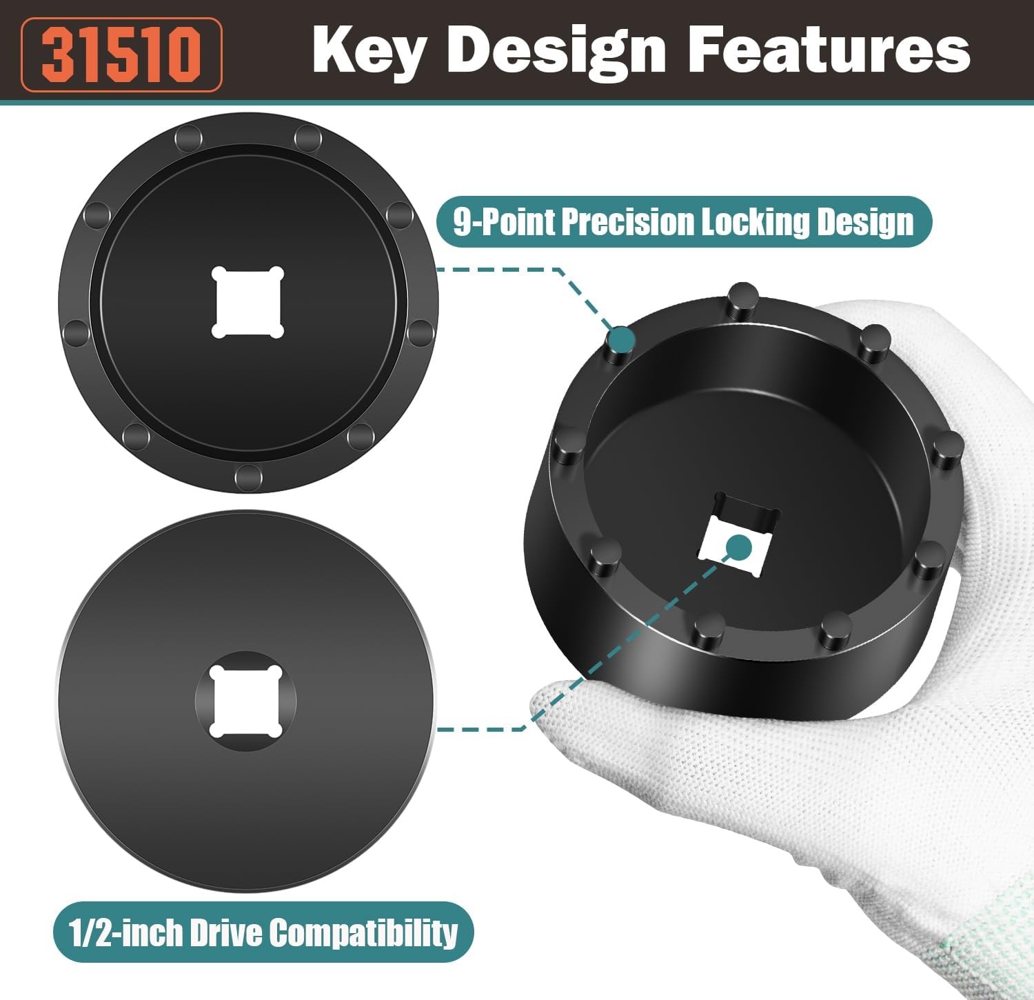 31510 Axle Nut Socket 9 Pin for GM 2020+ Silverado, Sierra 2500/3500, 1/2″ Drive