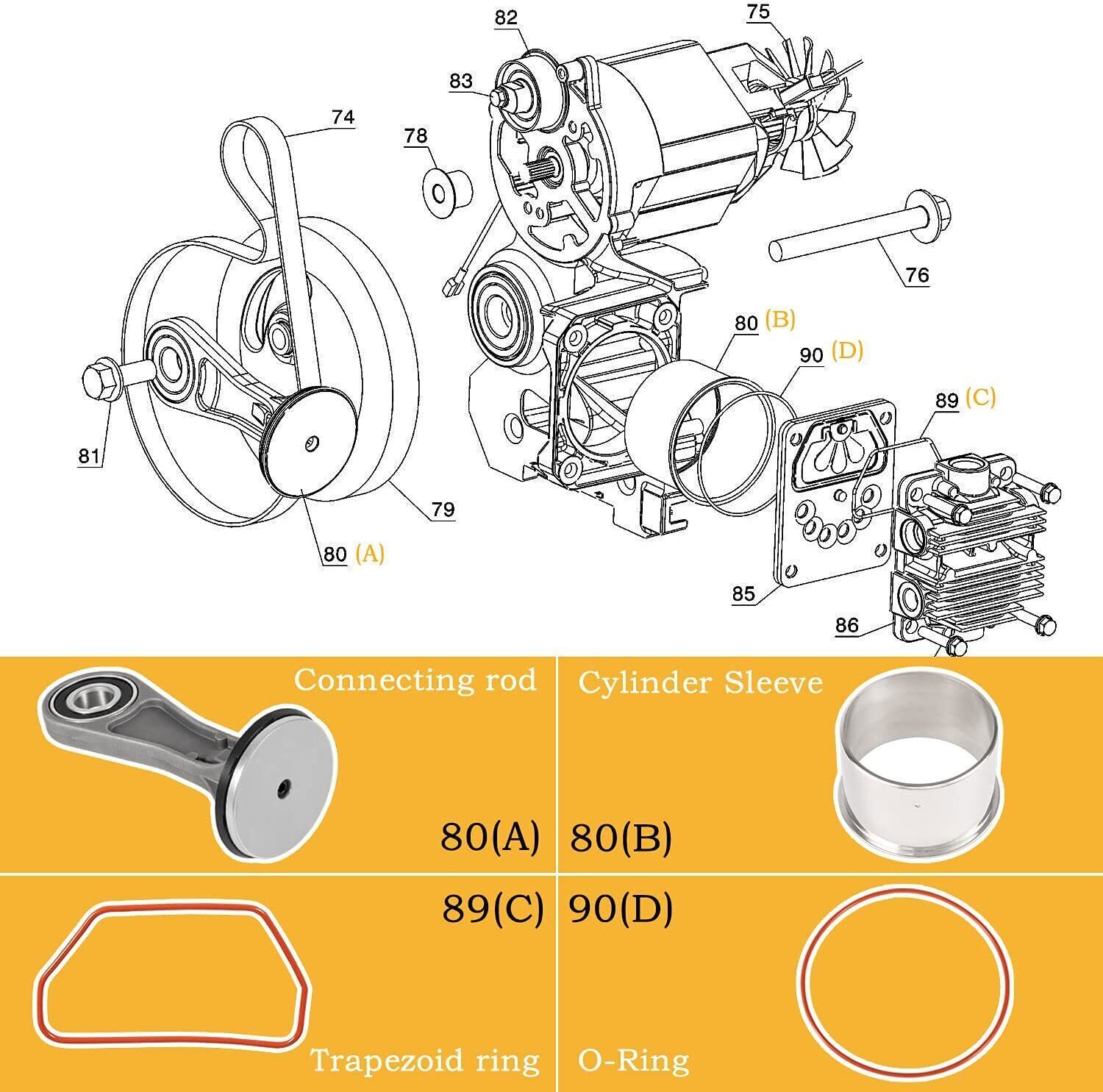 For DeWALT Models D55146 D55167 D55168 Air Compressor Piston Kit 2-7/8″ N038785