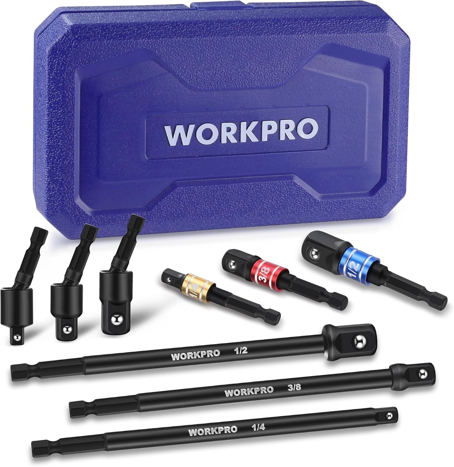 Impact Socket Adapter Set 1/4 3/8 1/2 Inch Drive Swivel Long Extension Case