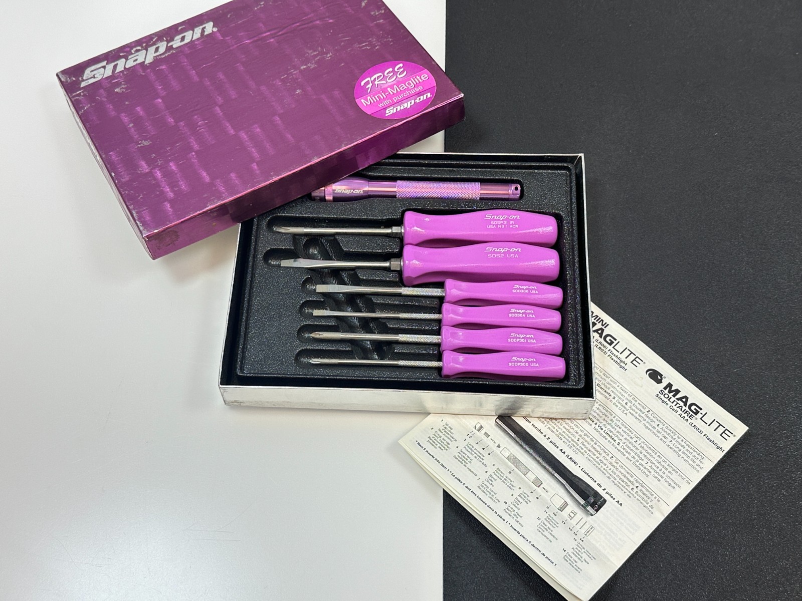Snap-on Tool USA SDSMOMX RARE 7pc LIGHT PINK Hard Handle Screwdriver Set Maglite