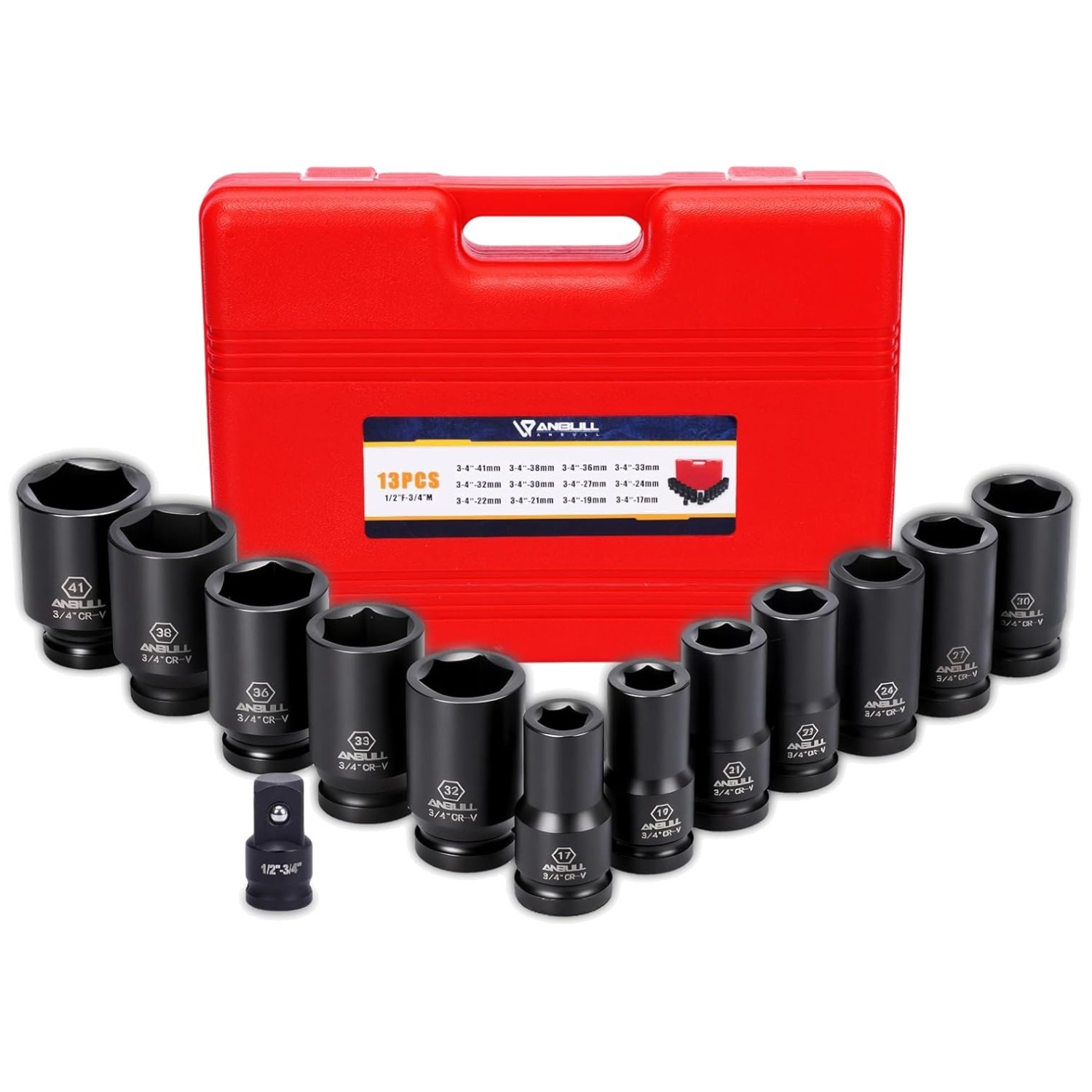 Anbull 13pc Metric Deep Impact Socket Set