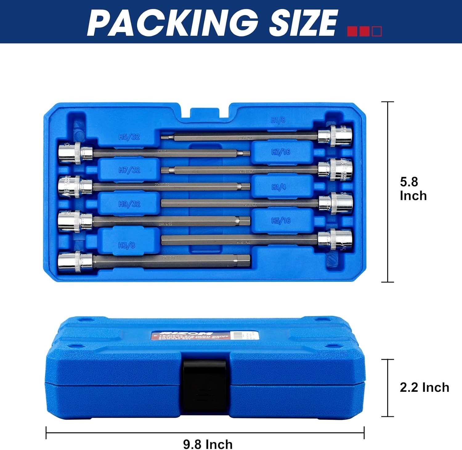 18piece 3/8 Inch Drive Extra Long Allen Hex Bit Socket Set Sae & Metric 1/83/8