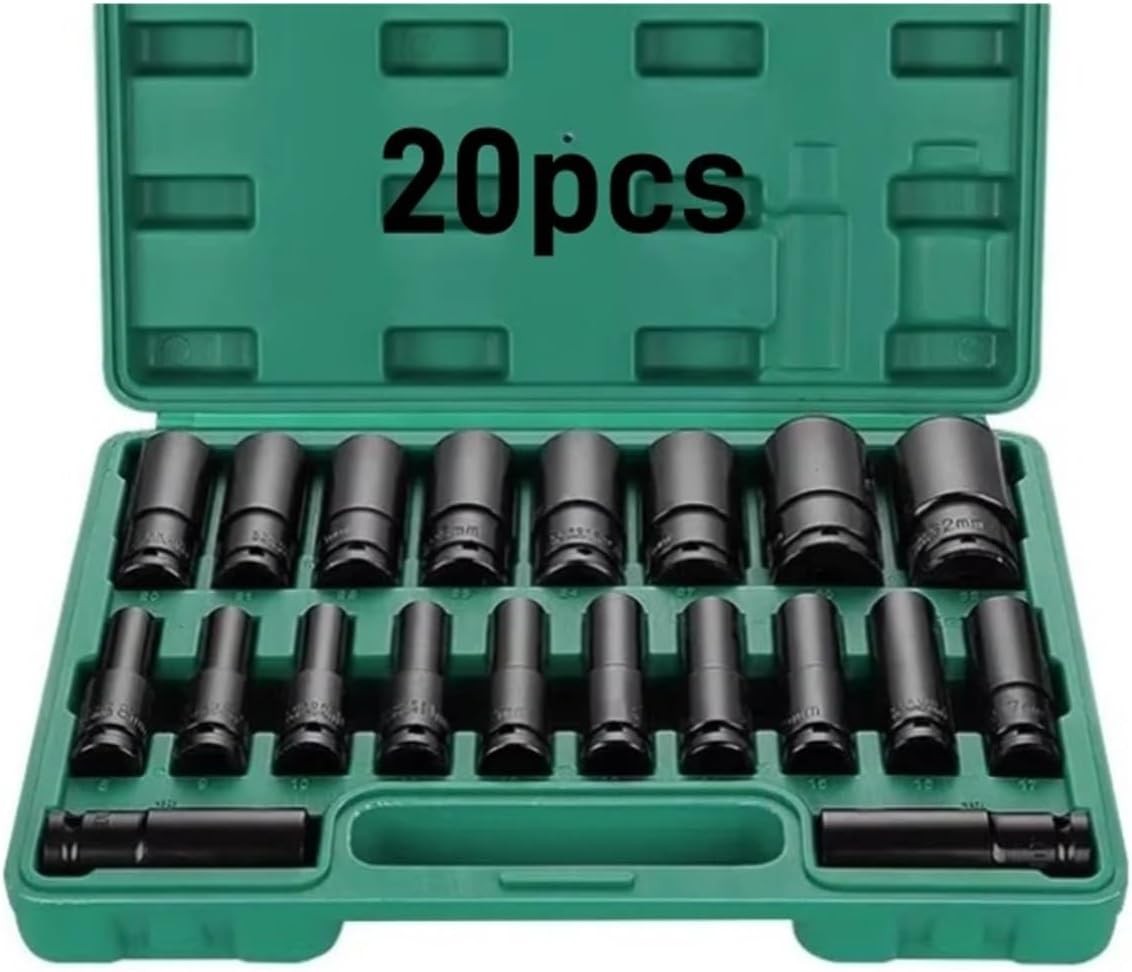 20PCS 1/2Inch Impact Sockets Set Drive Metric 8mm-32mm Deep 6-Point Set w/case
